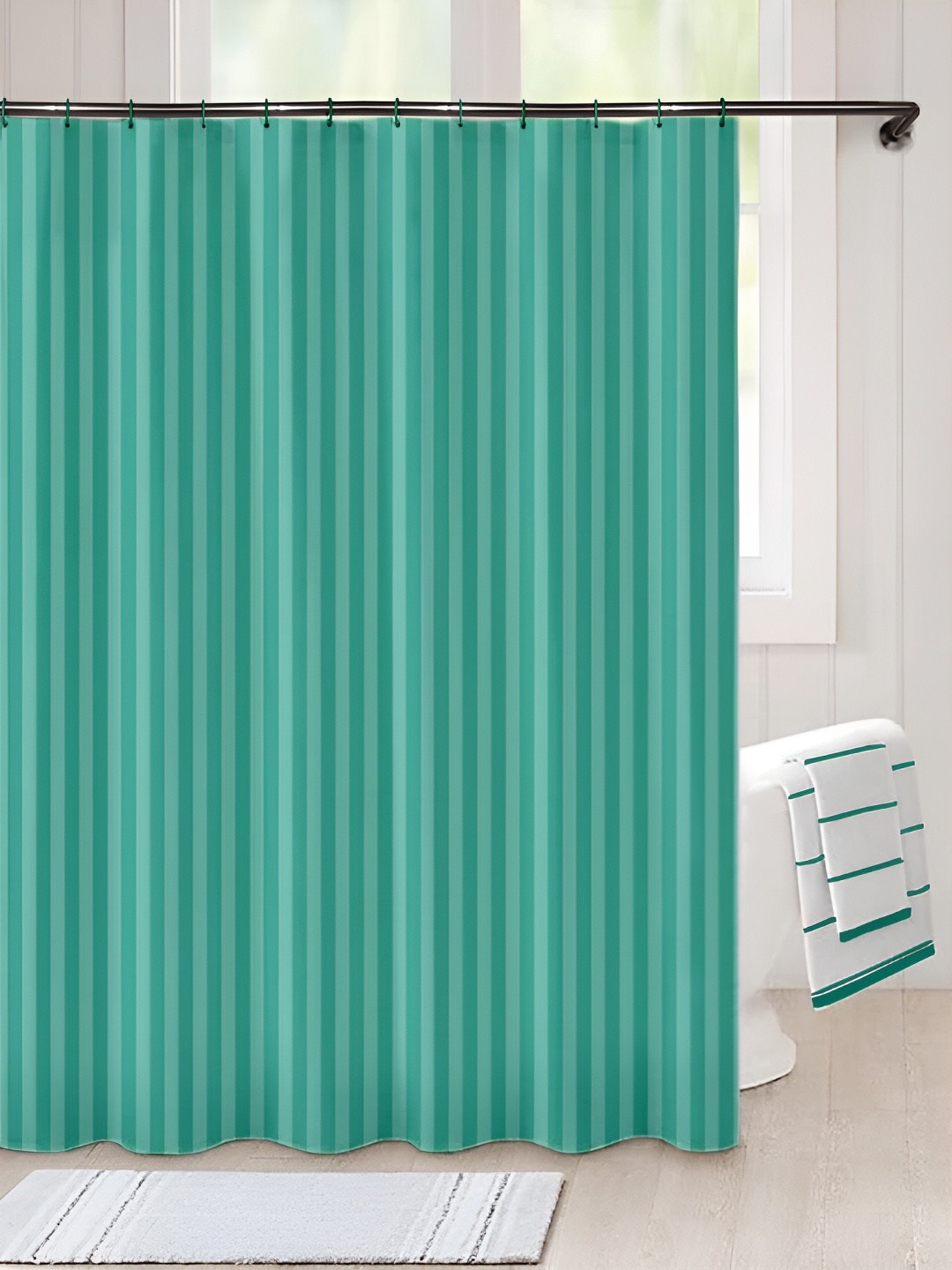 

Lushomes Green Striped Shower Curtains