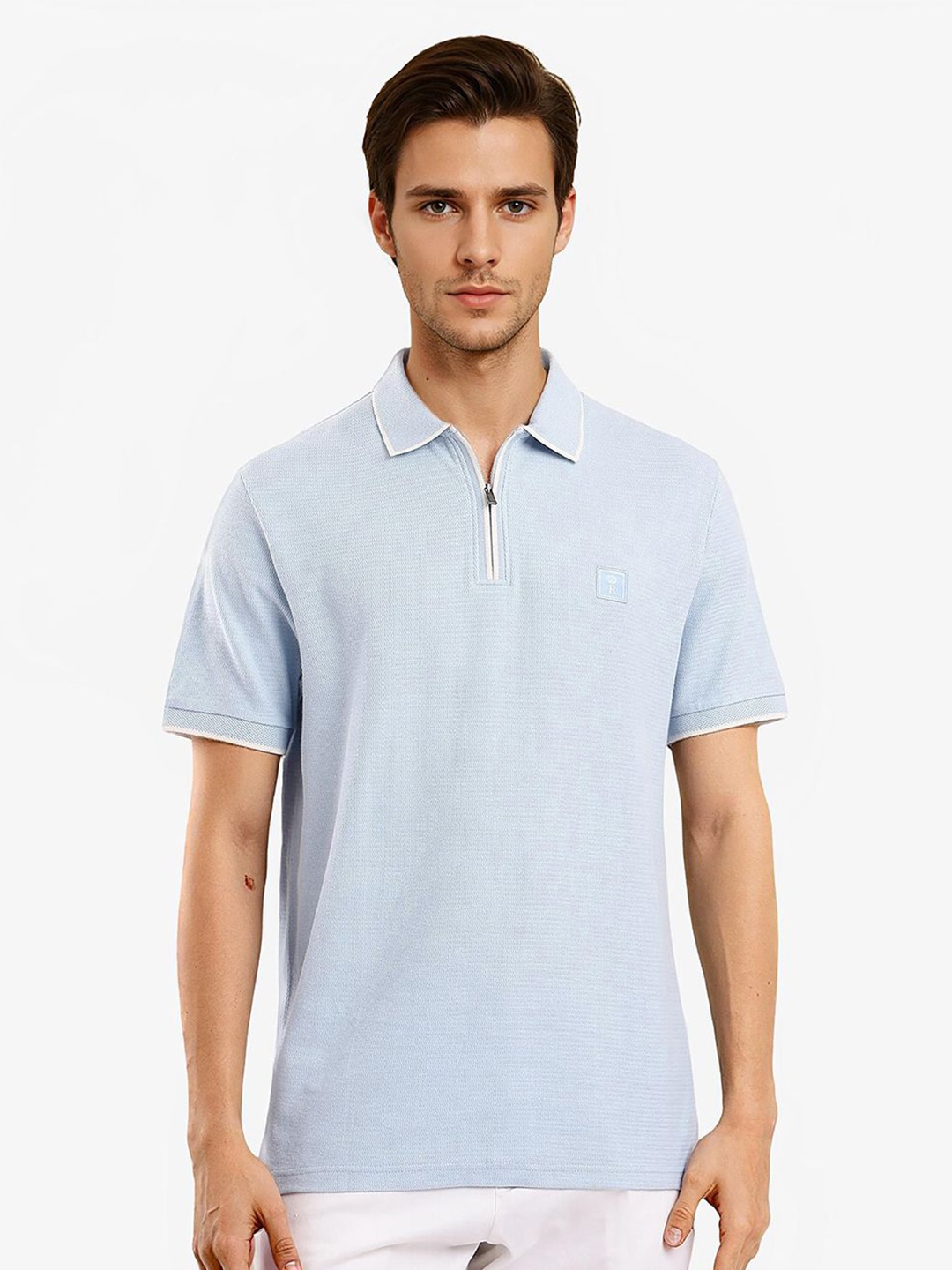 

RARE RABBIT Men Solid Polo Collar Cotton T-shirt, Blue