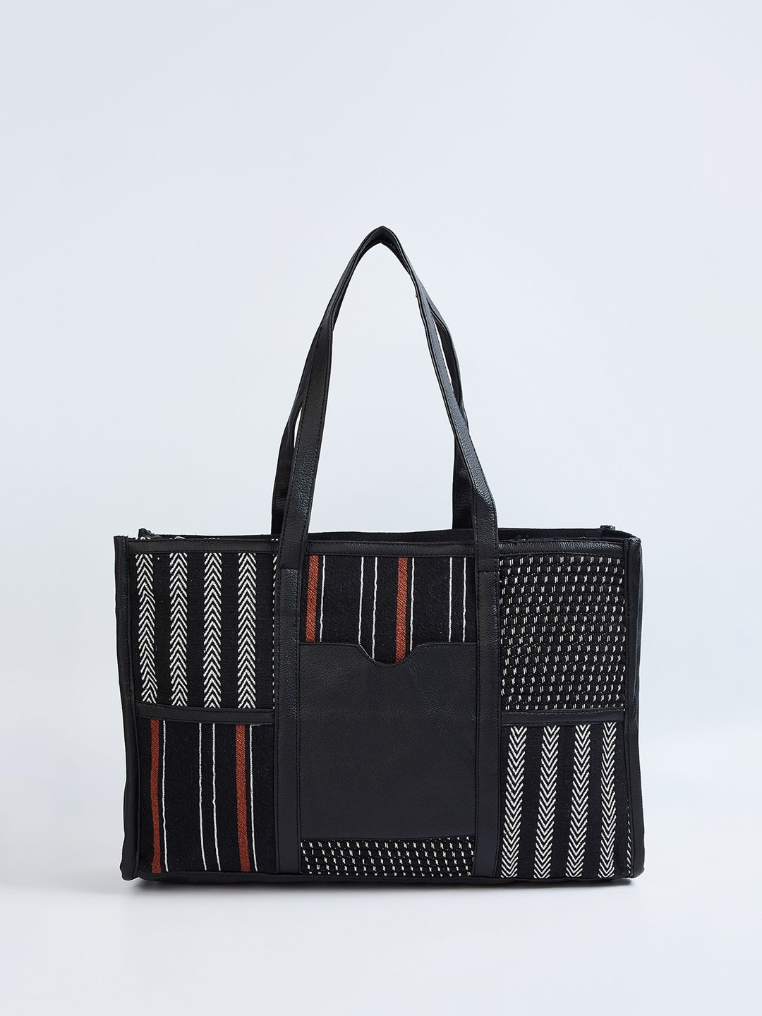 

max Women Striped Structured Cotton Shoulder Bag, Black