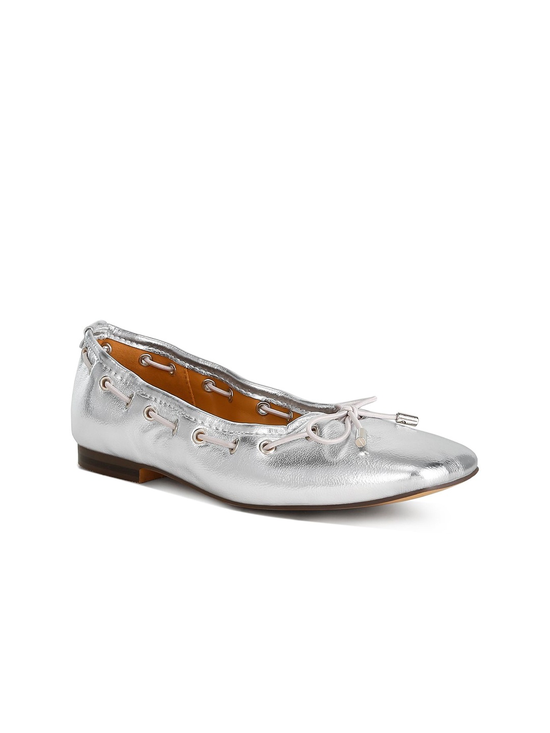 

RAG & CO Women Patent Leather Boat Shoes, Silver