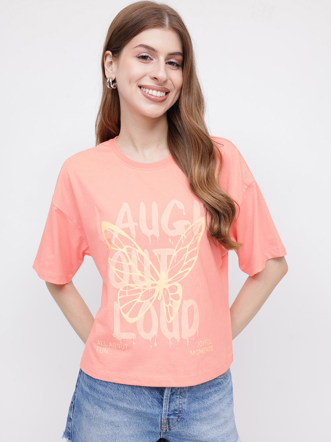 

DressBerry Sarcasm Society Printed Boxy T-shirt, Pink