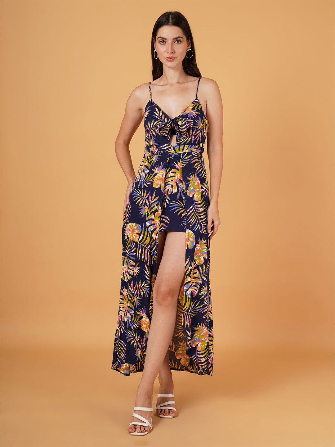 

IX IMPRESSION Printed Culotte Jumpsuit, Navy blue