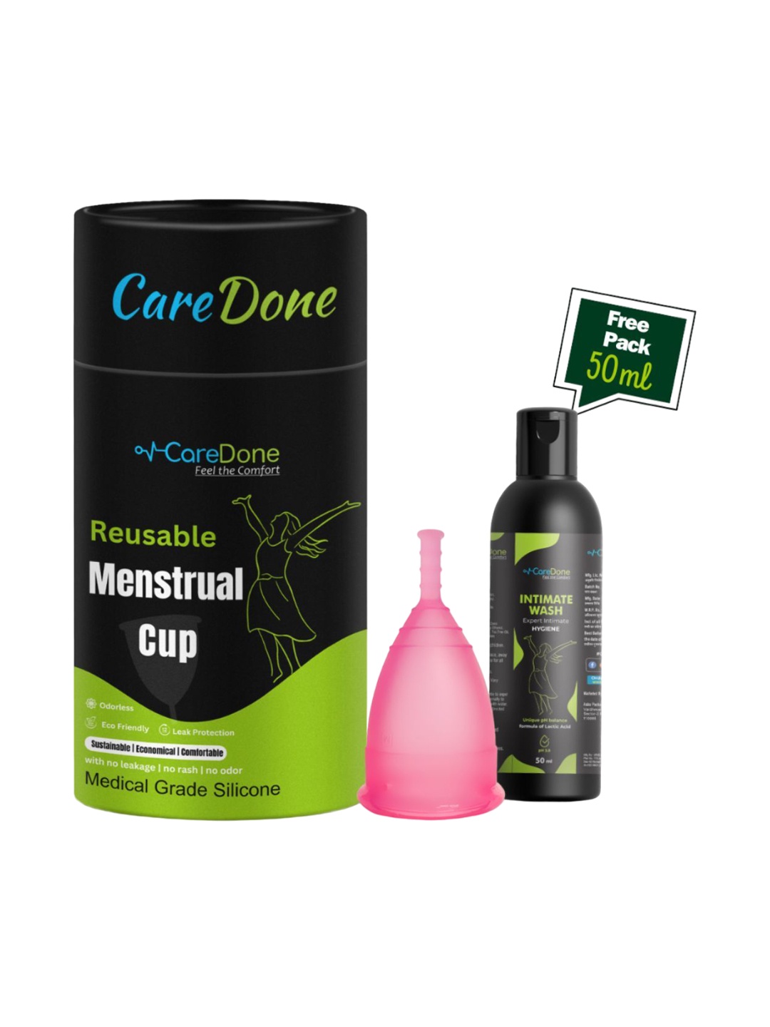 

CareDone Reusable & Leakproof Menstrual Cup With Intimate Wash - 50 ml, Pink