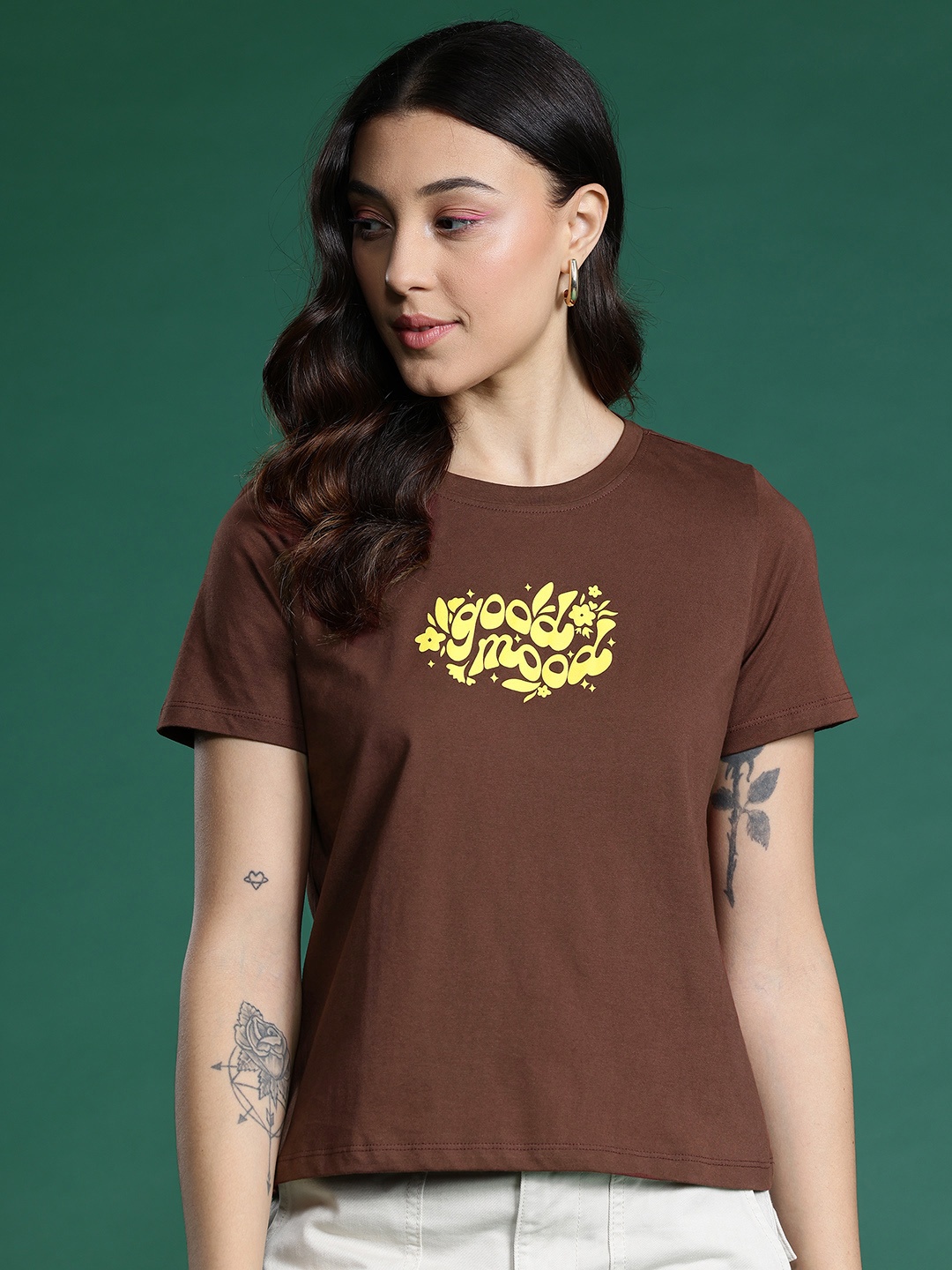 

DressBerry Typography Printed Pure Cotton T-shirt, Brown