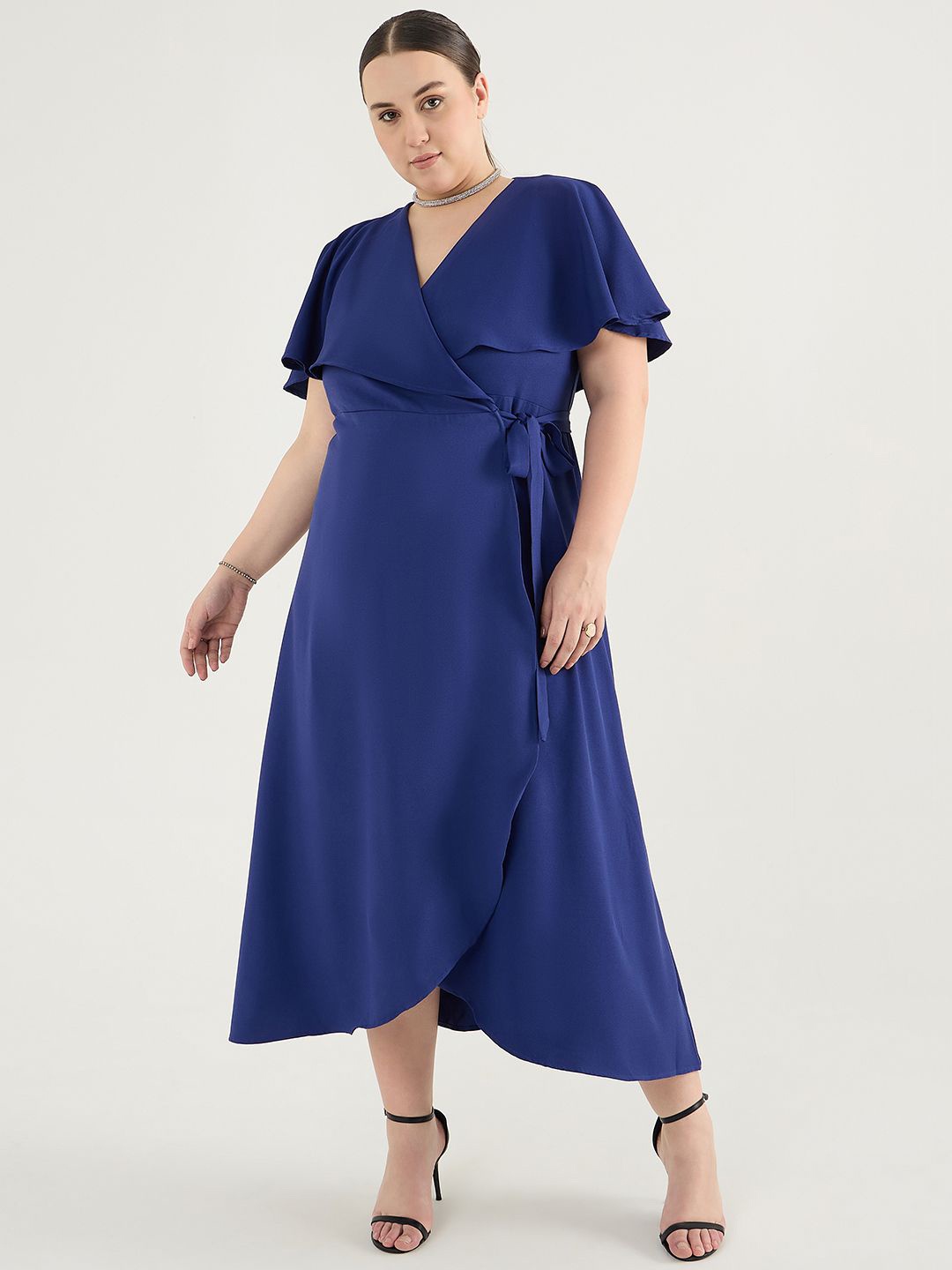 

FEMMELLA Women Cape Sleeve Wrap Dress, Blue