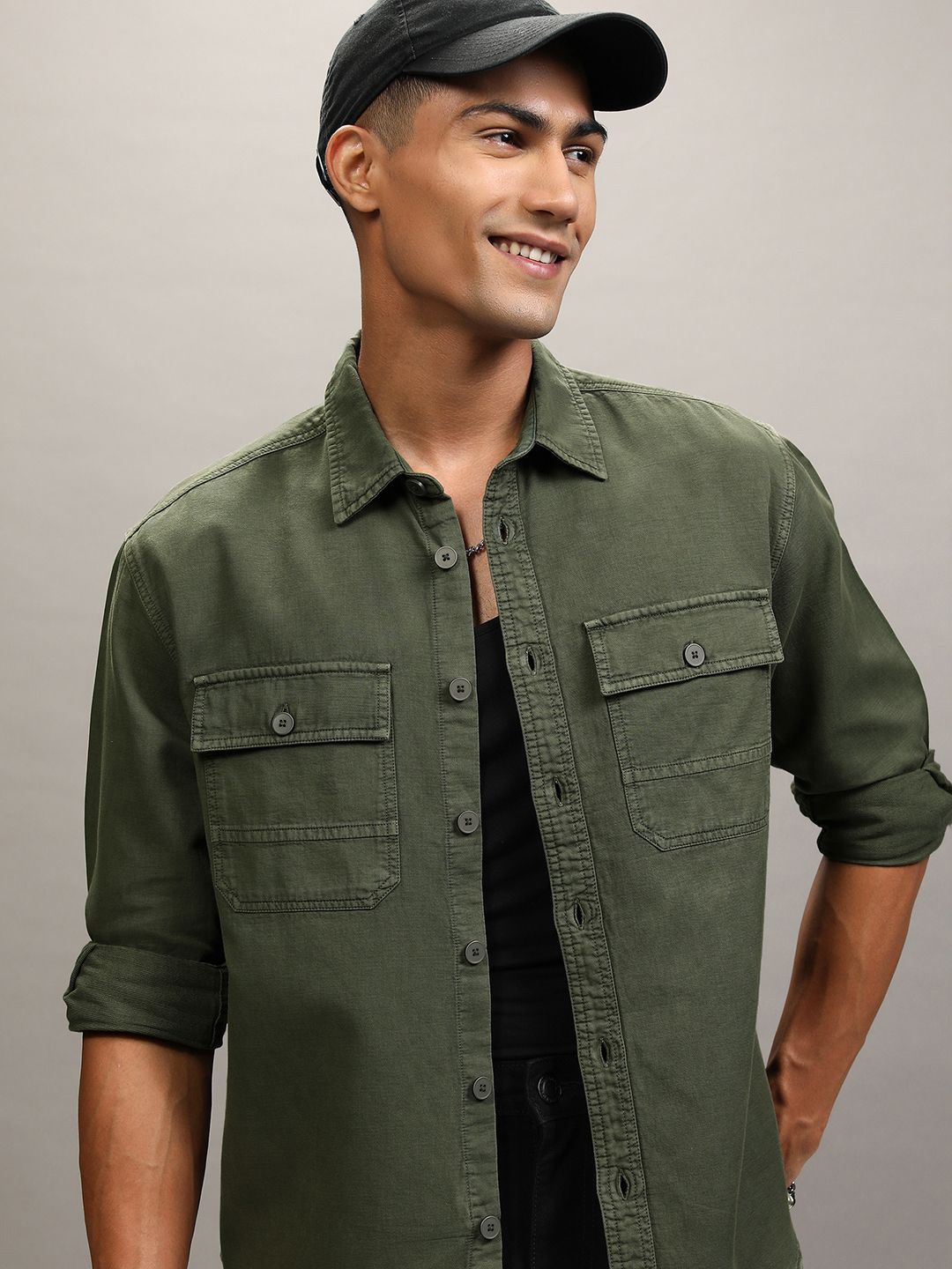 

Locomotive Premium Men Dyed Washed Utility Pocket Overshirt Oversized, Olive