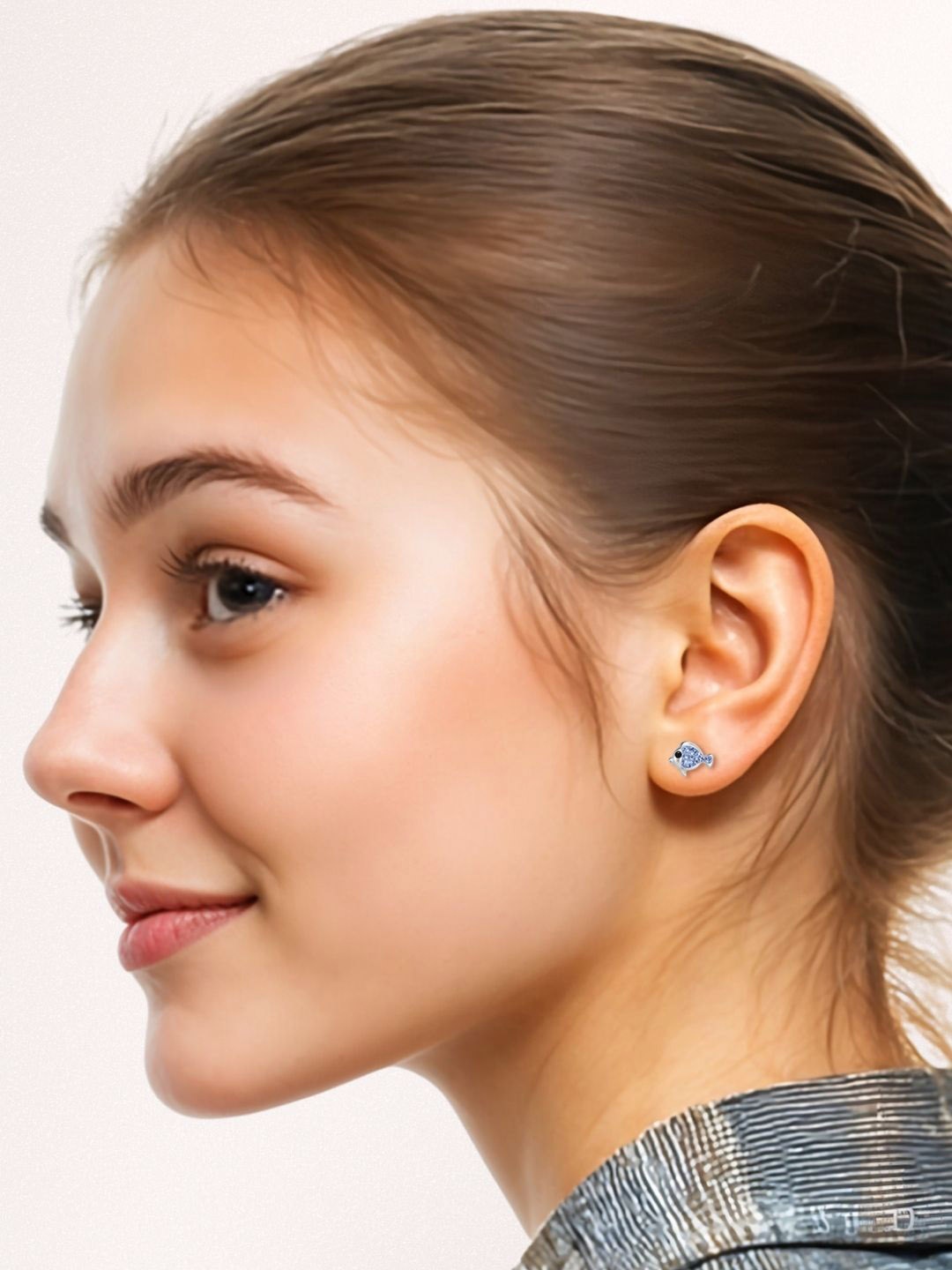 

HighSpark 925 Silver Zircon Studded Blue Fish Enamel Studs