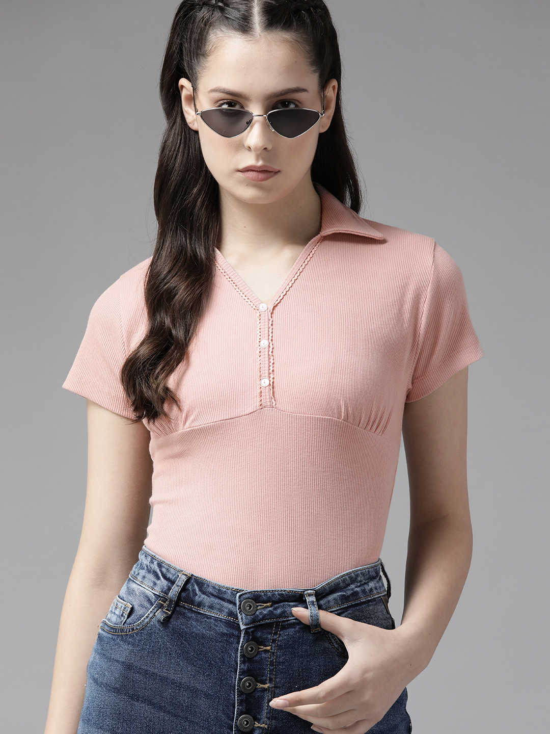 

The Roadster Lifestyle Co. Women Polo Collar T-shirt, Pink
