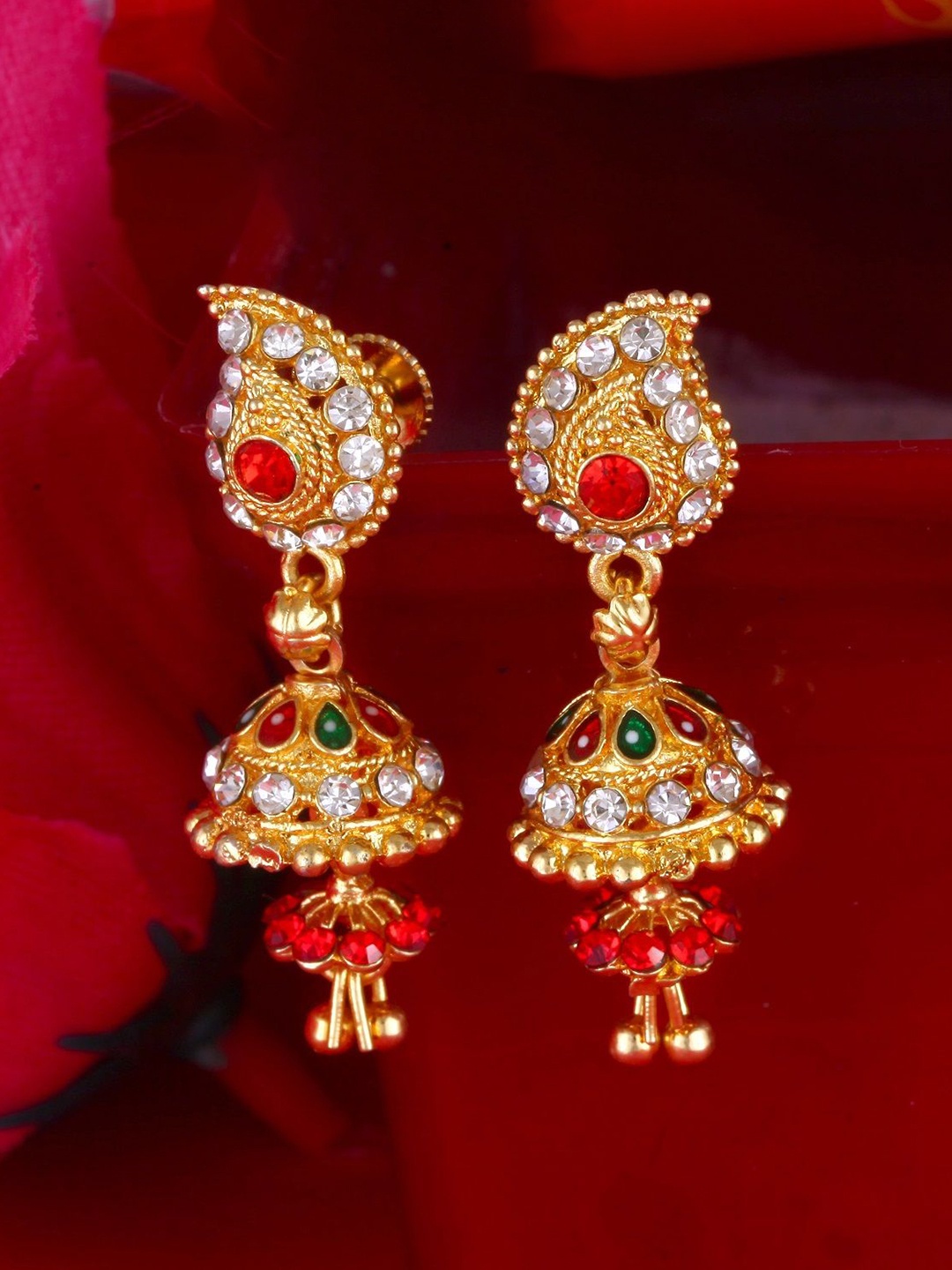 

Vighnaharta Gold-Plated Cubic Zirconia Studded Contemporary Jhumkas Earrings