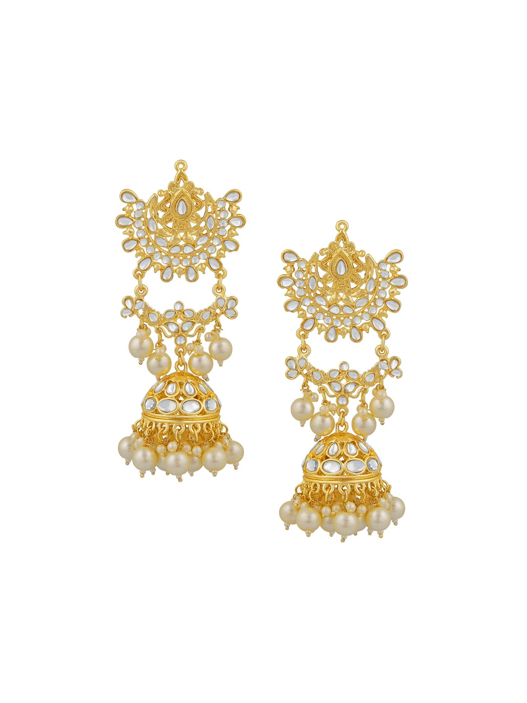 

Stefan Gold-Plated Dome Shaped Kundan Jhumkas, White