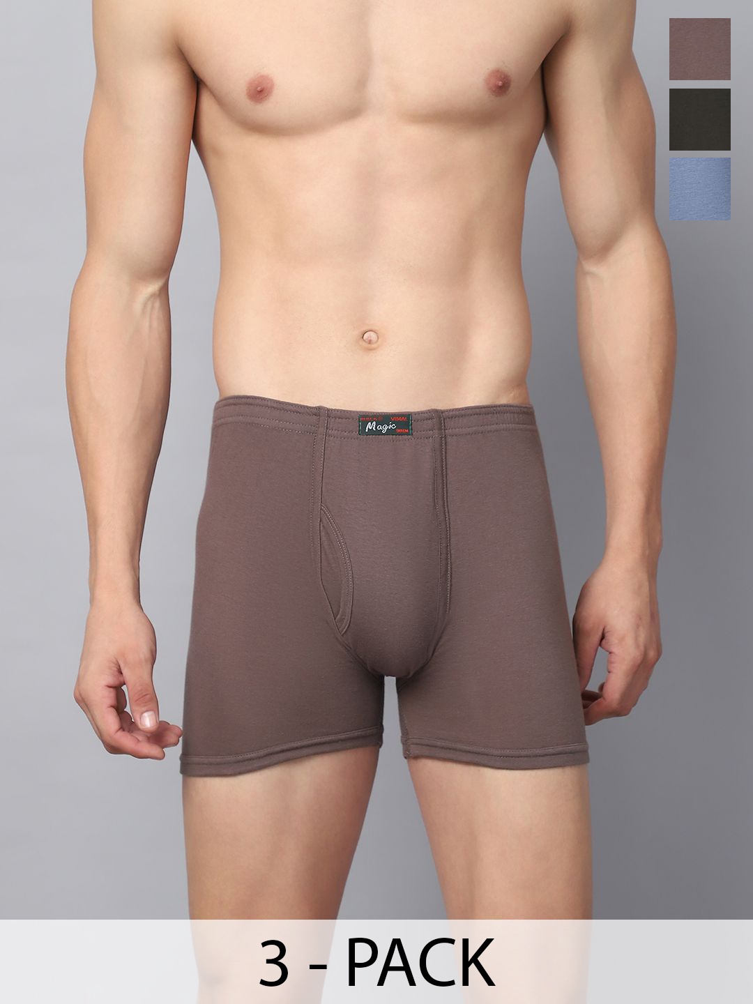 

VIMAL JONNEY Men Pack Of 3 Assorted Trunks MAGIC__BLUE__E__03, Brown