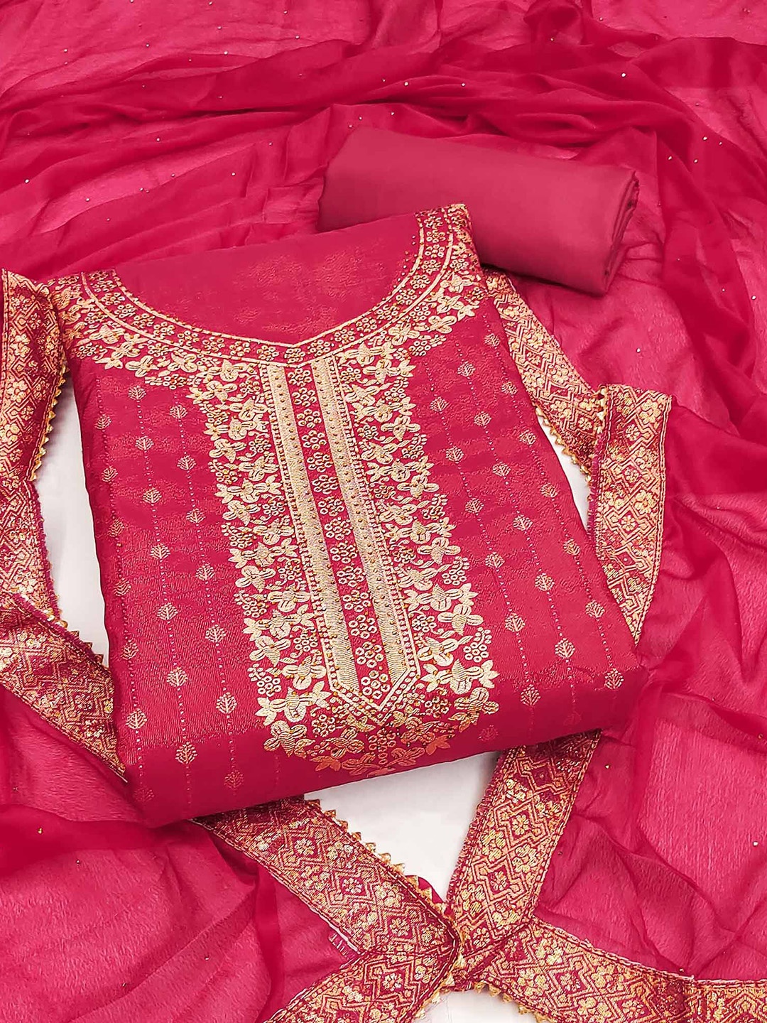 

Peachmode Woven Design Unstitched Dress Material, Pink