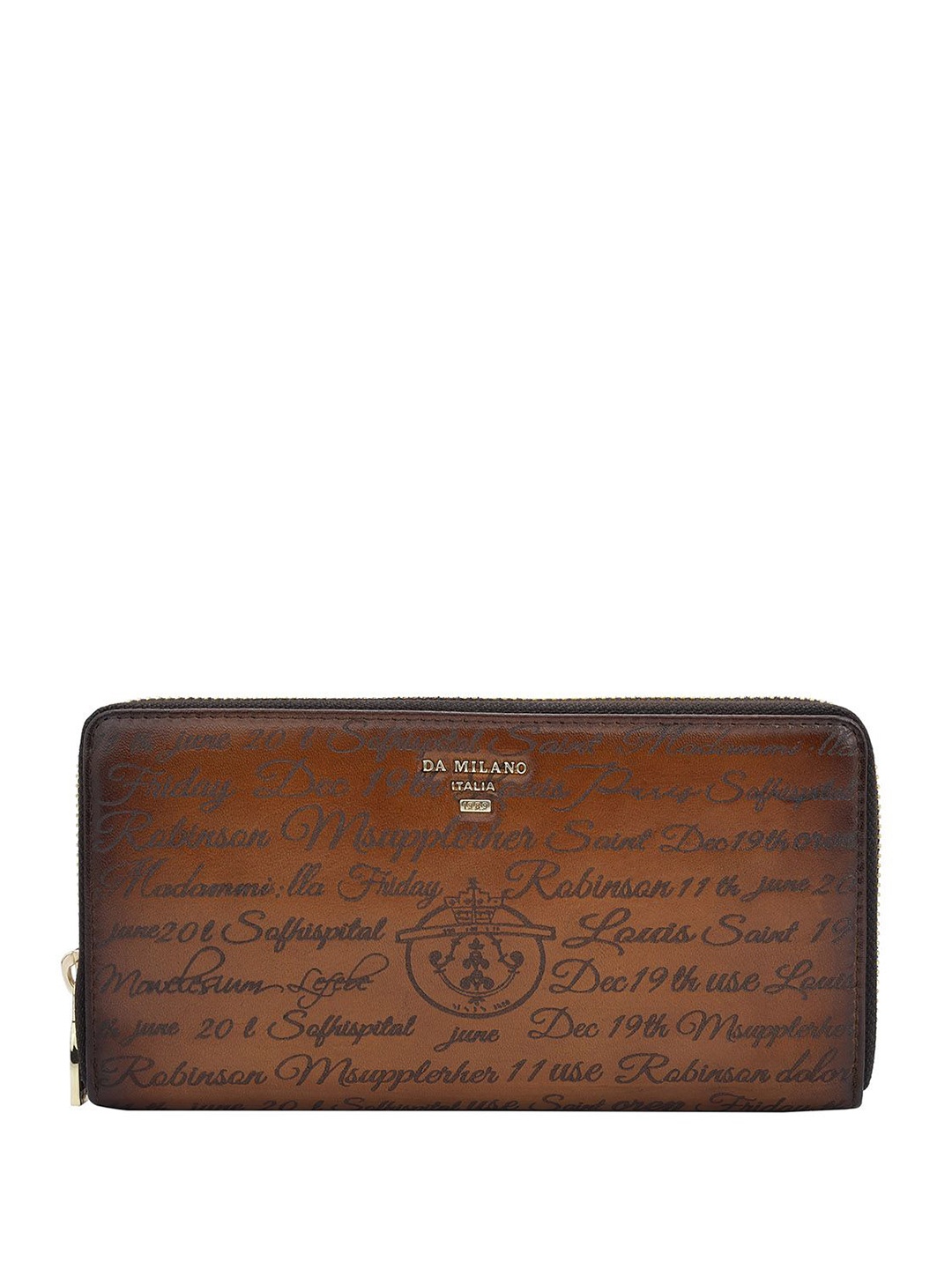

Da Milano Women Textured Leather Zip Around Wallet, Brown