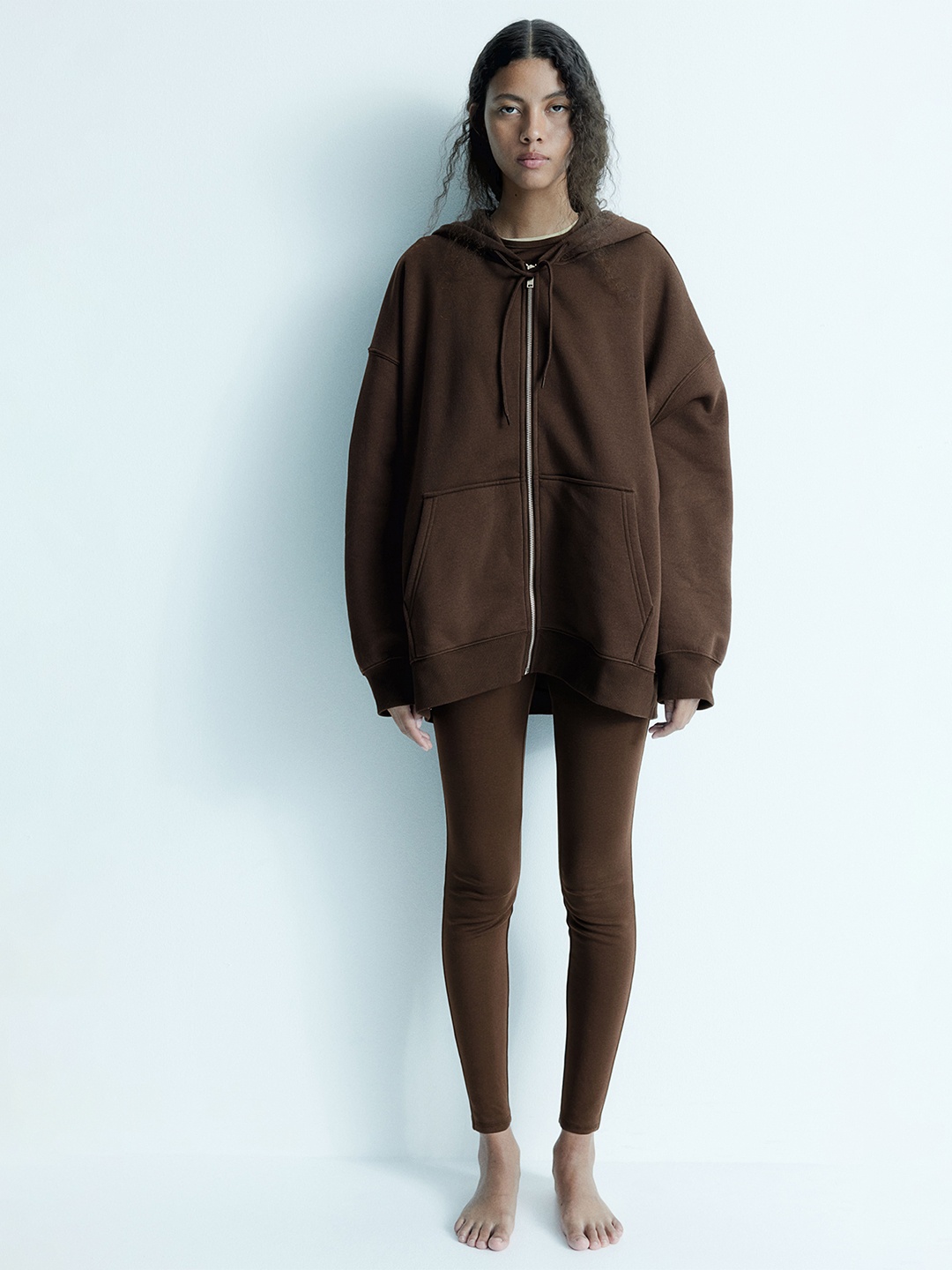 

H&M Oversized Zip-Through Hoodie, Brown