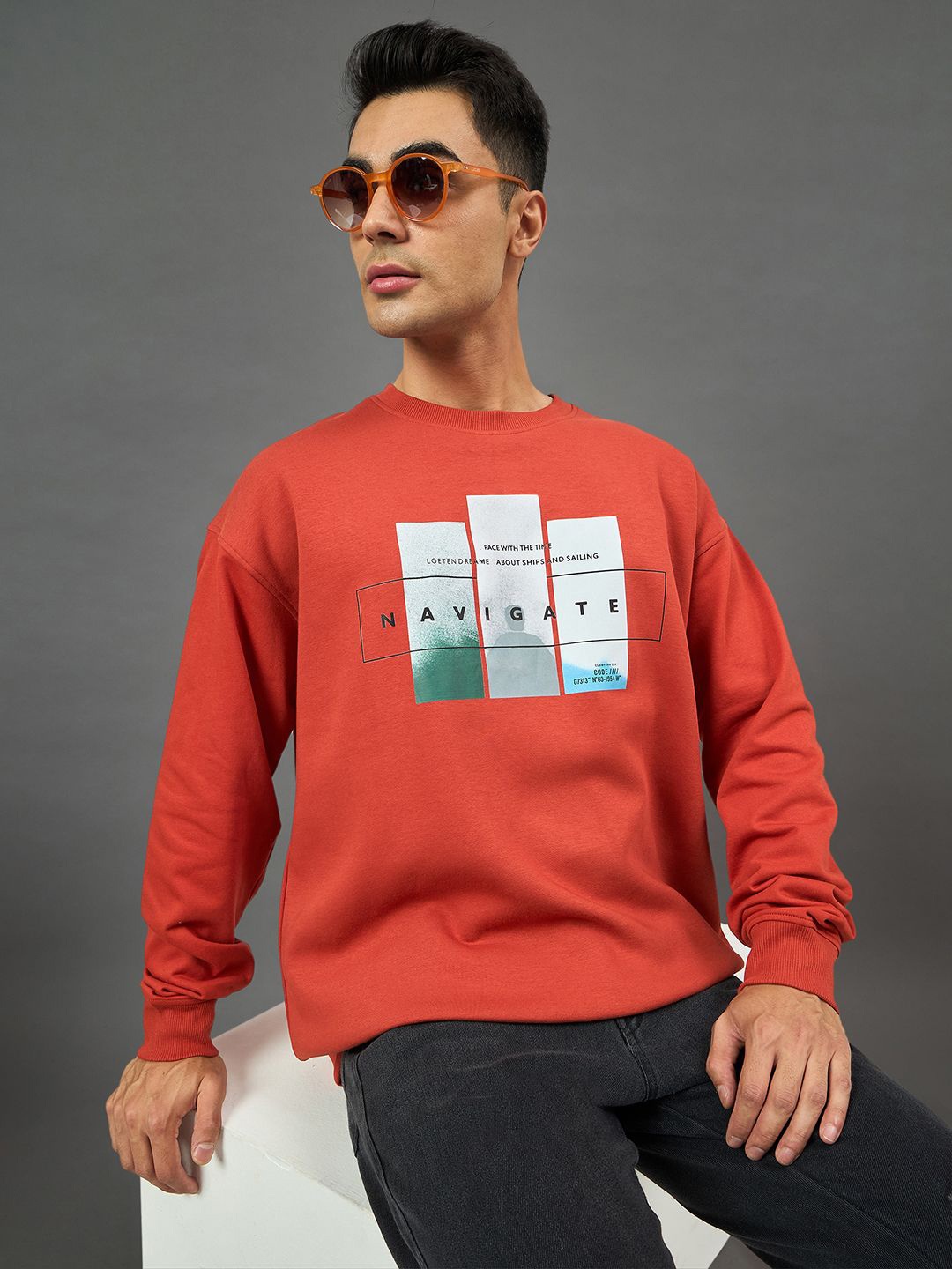 

Club York Men Printed Sweatshirt, Rust