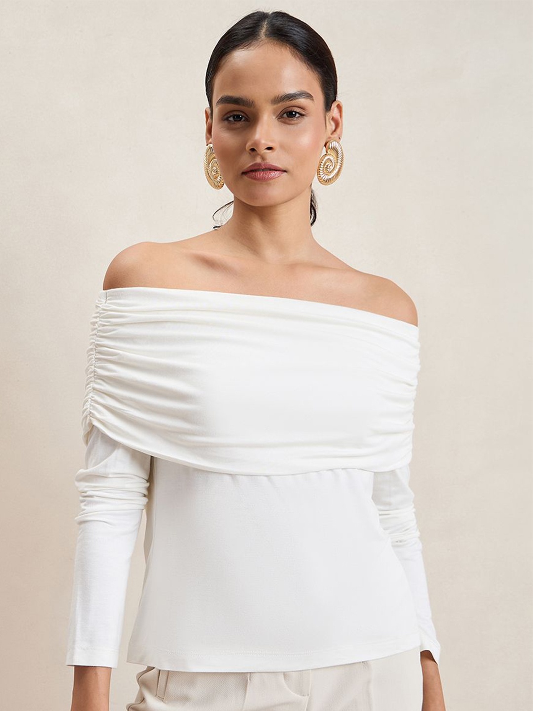 

FEMMELLA Women Off-Shoulder Top, White