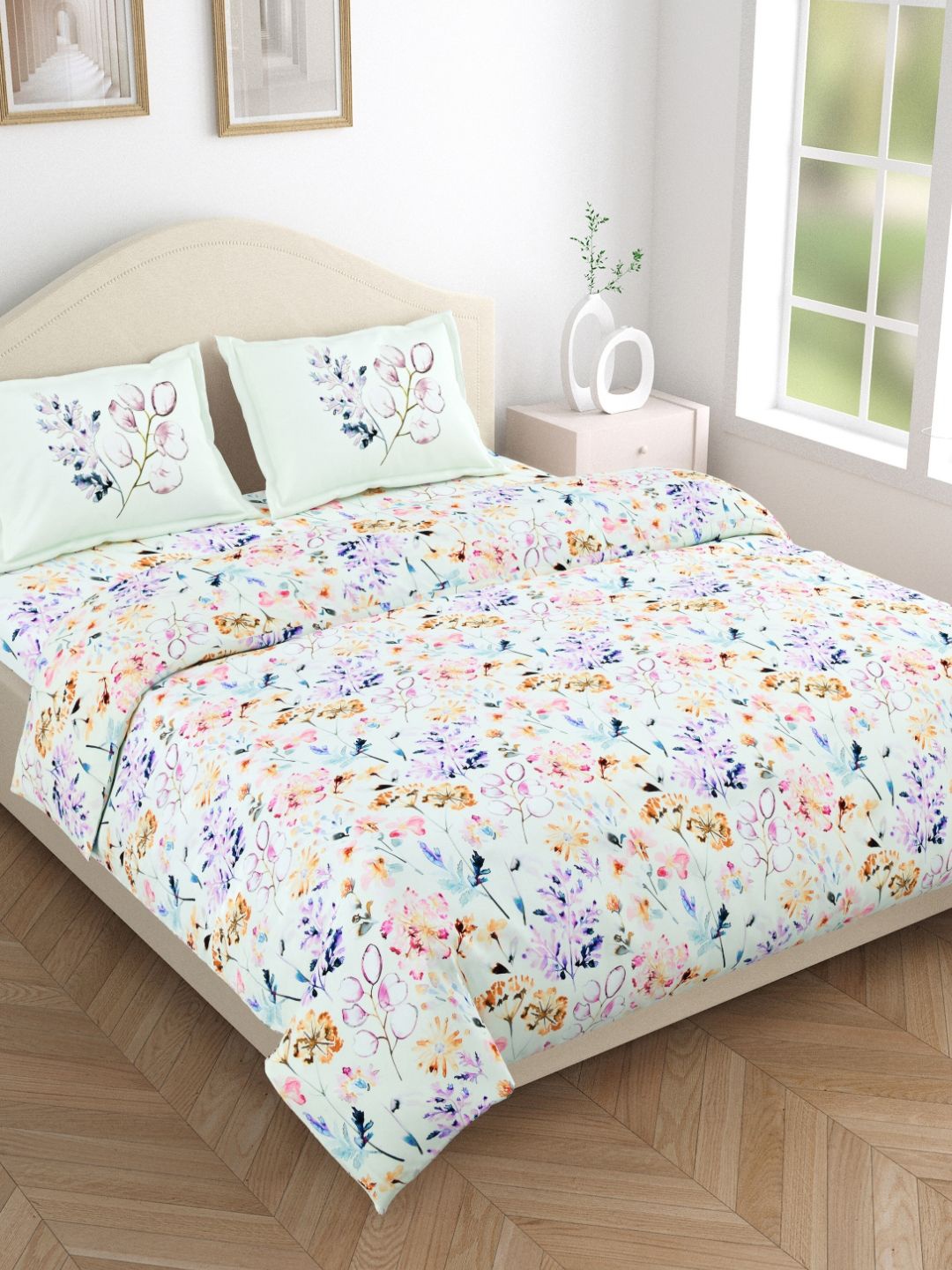 

haus & kinder Pink Floral 186 TC Cotton King Bedsheet with 2 Pillow Covers 2.75 x 2.75m