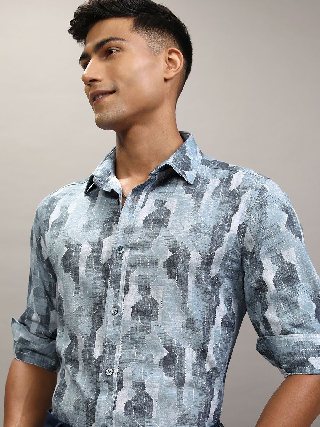 

Locomotive Premium Men Printed Multi-Occasion Shirt, Blue