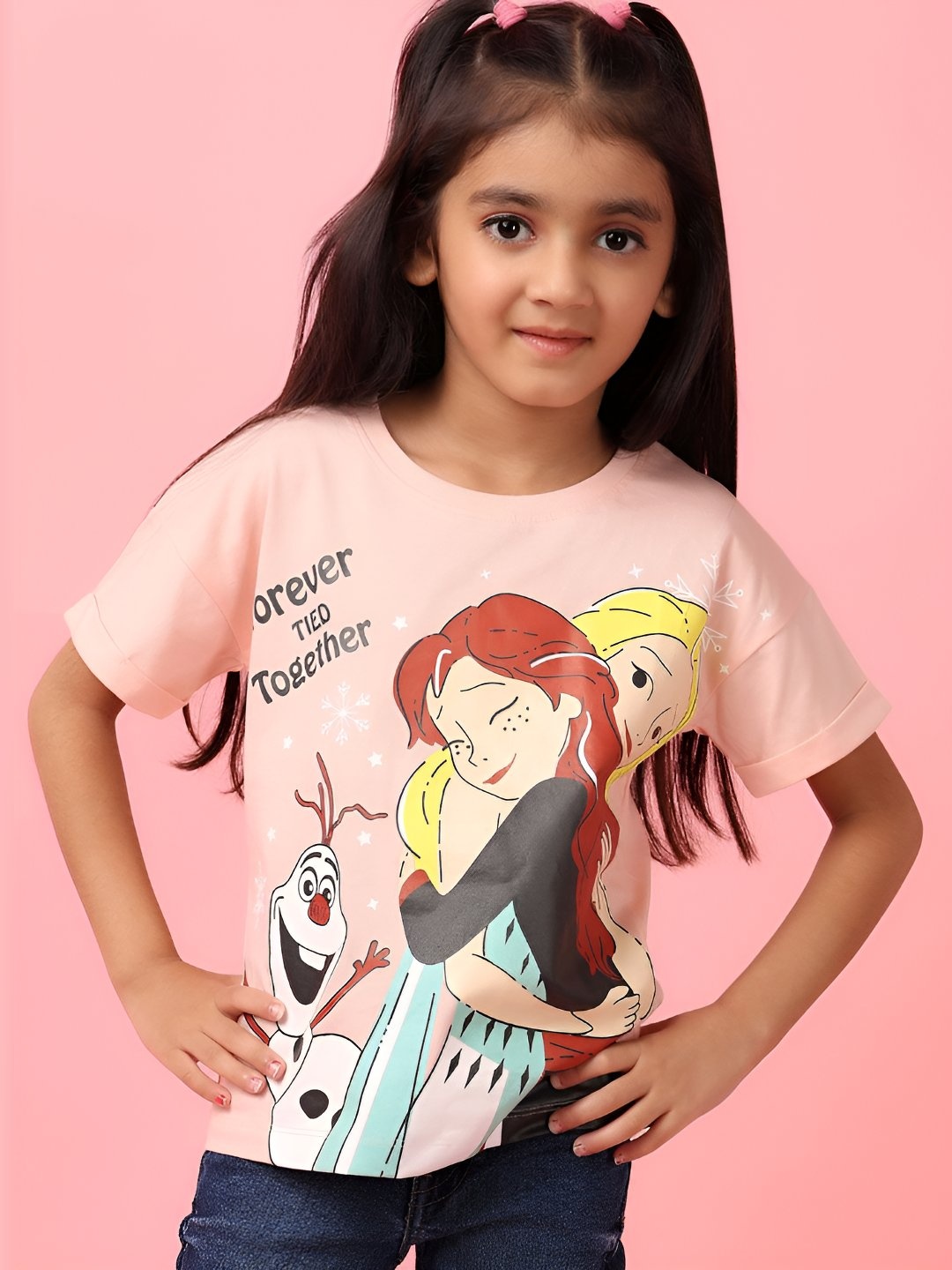 

V-Mart Girls Graphic Printed Round Neck Cotton T-shirt, Pink
