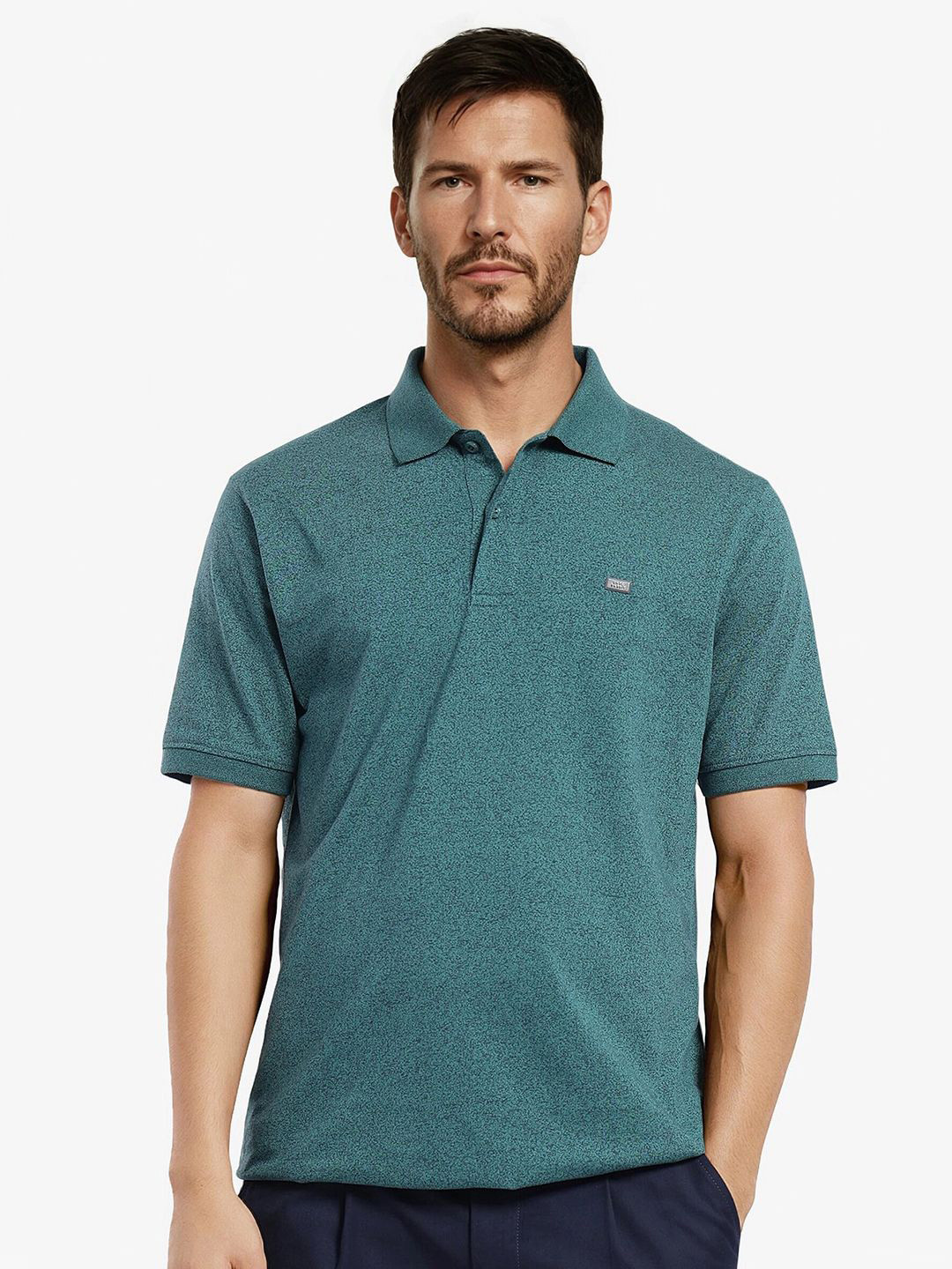 

RARE RABBIT Men Abstract Printed Polo Collar Cotton T-shirt, Green