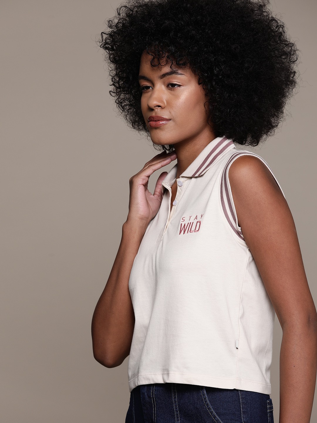 

Roadster Polo Collar Crop T-shirt, Off white