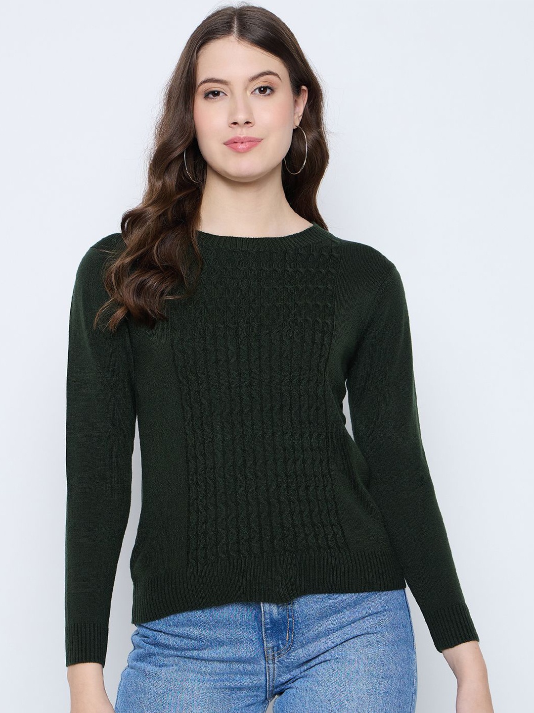 

Knitstudio Women Cable Knit Woollen Pullover, Olive