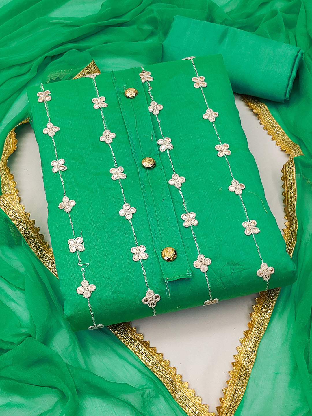 

Maroosh Embroidered Mirror Work Unstitched Dress Material, Sea green