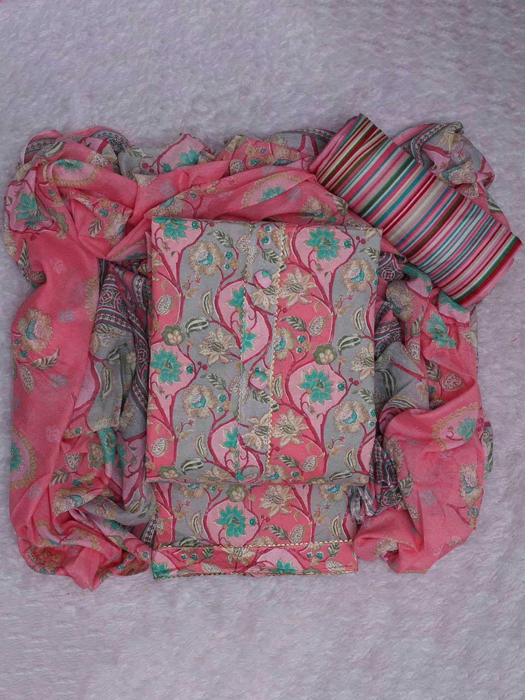 

Peachmode Floral Printed Gotta Patti Unstitched Dress Material, Peach