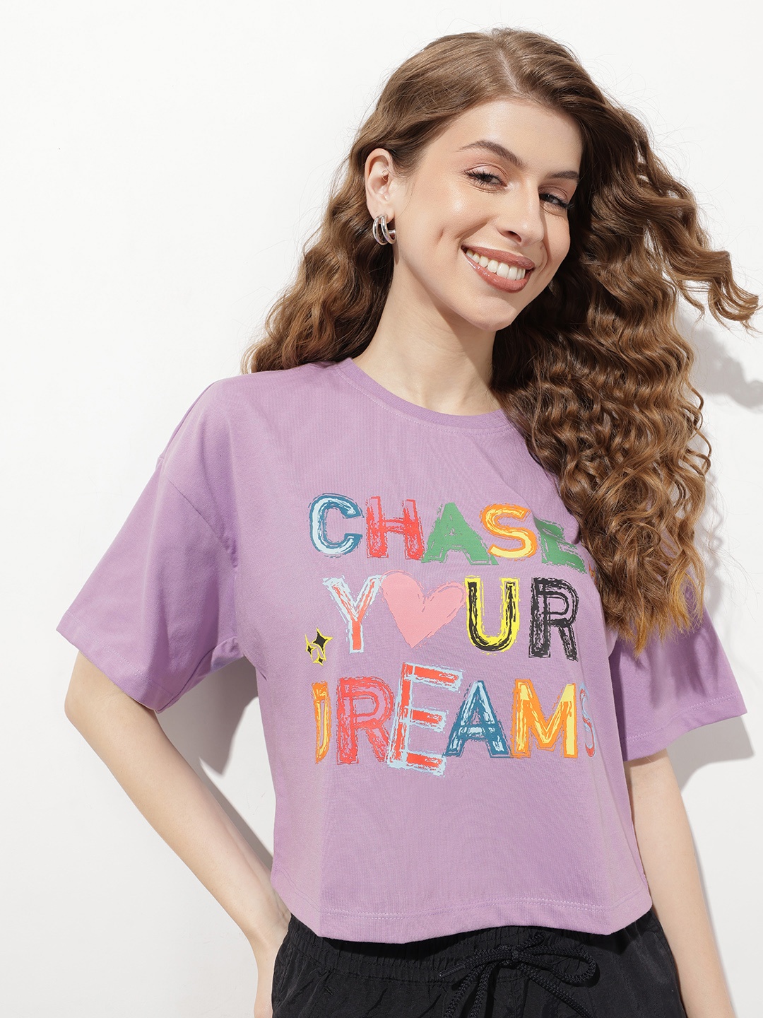

DressBerry Slogan Supremacy Boxy Crop T-shirt, Purple