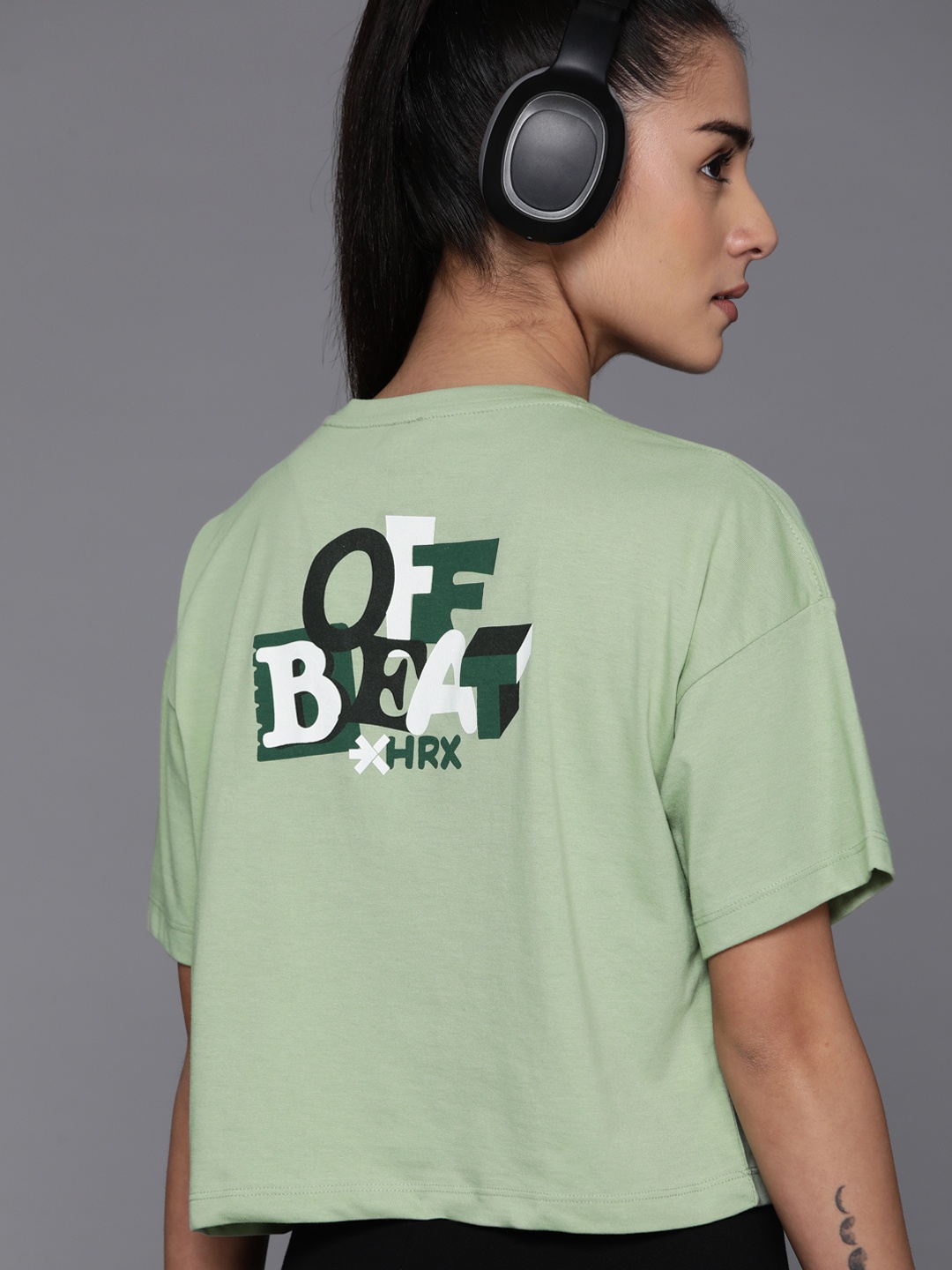 

HRX by Hrithik Roshan Printed Drop-Shoulder Sleeves Boxy T-shirt, Green