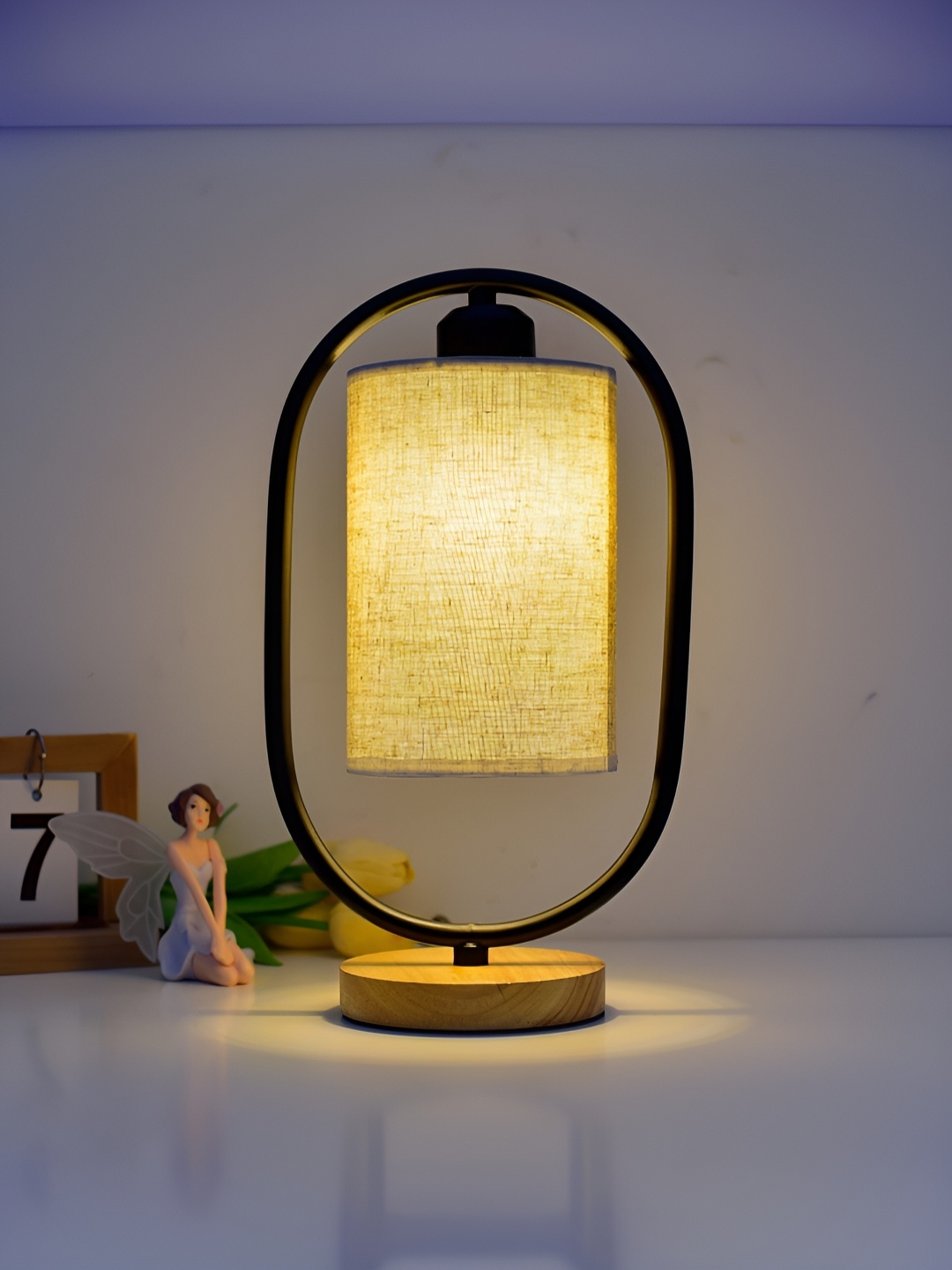 

The Better Home Black & Brown Wooden & Fabric Shade Dimmable Table Lamp