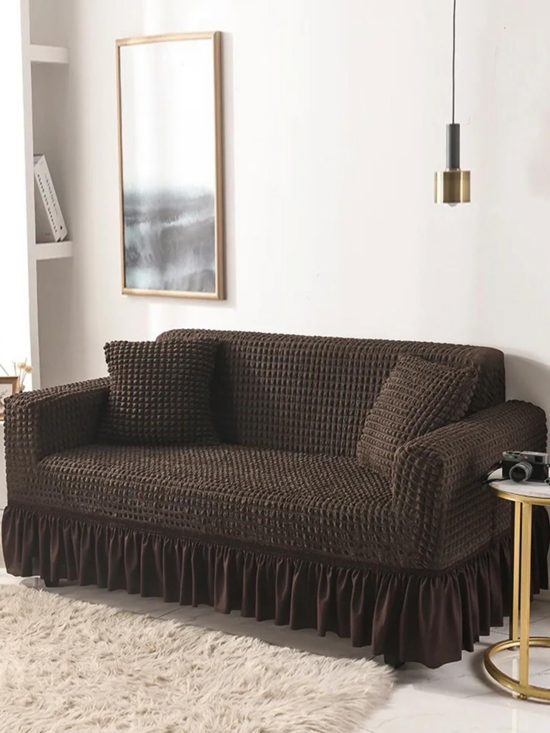 

Lukzer Brown Polyester 1 Piece Sofa Cover With Arms