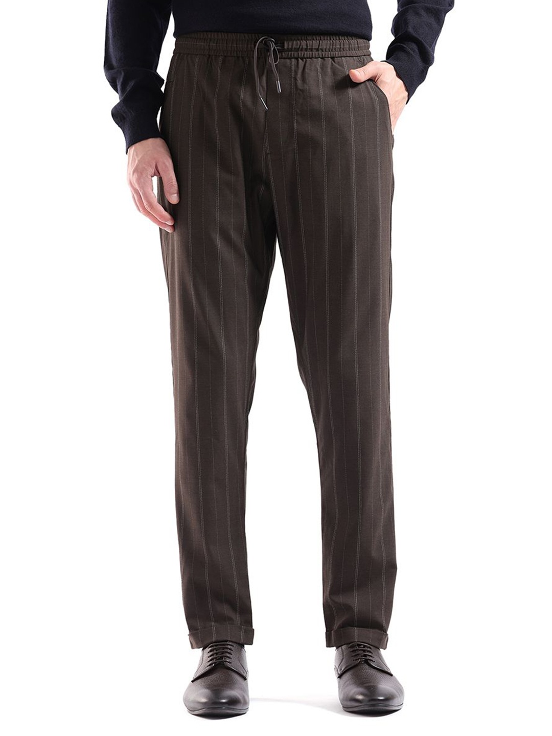 

RARE RABBIT Men Mid-Rise Pleated Trousers, Brown