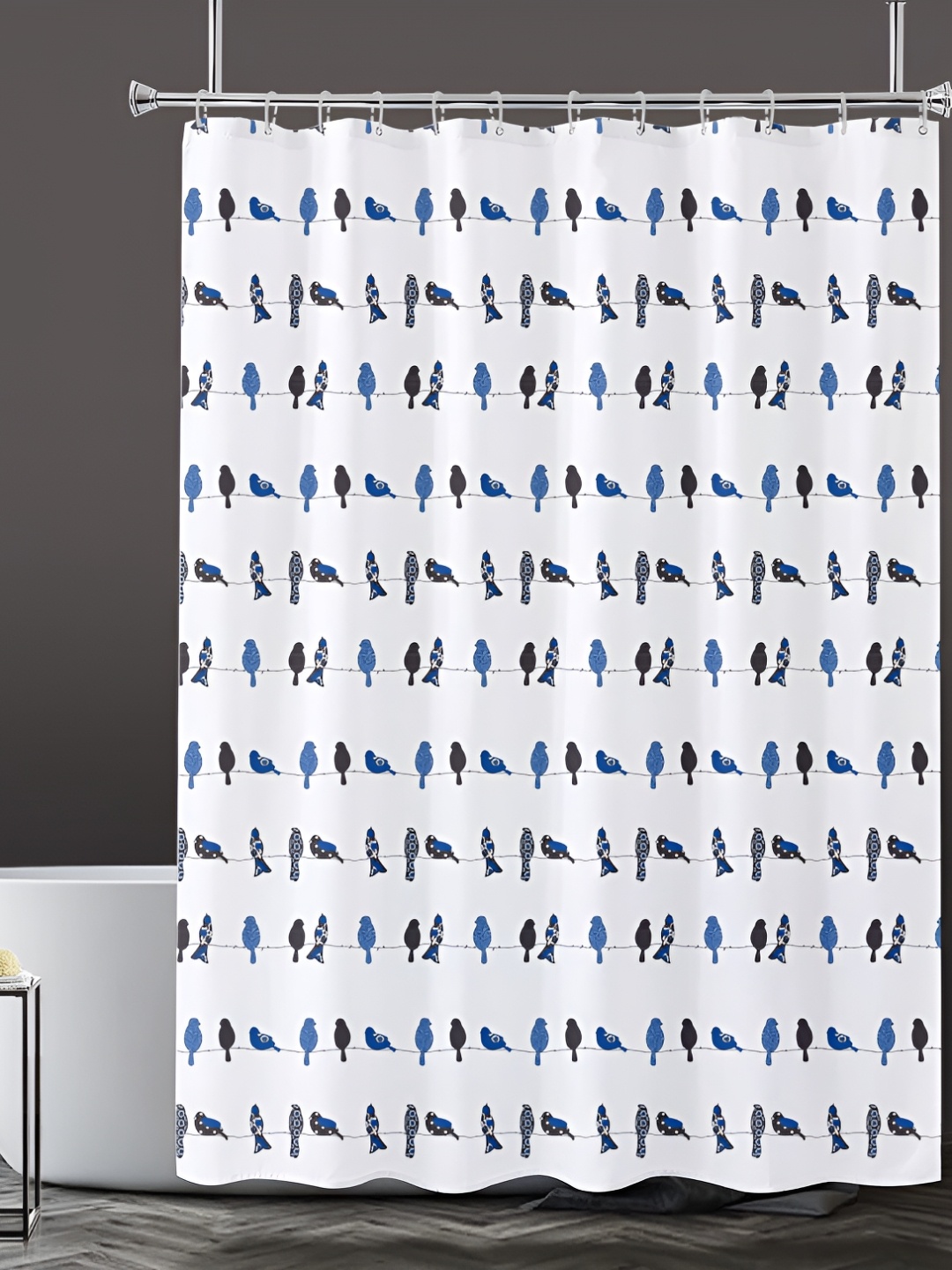 

Lushomes White & Blue Printed Shower Curtains