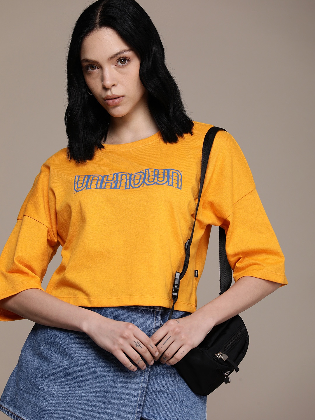 

The Roadster Life Co. Typography Printed Drop-Shoulder Sleeves T-shirt, Mustard