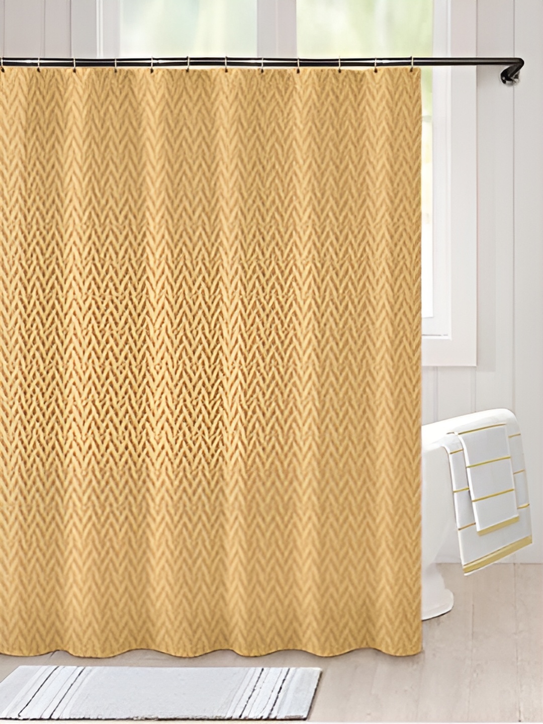 

Lushomes Zig-Zag Patterned Shower Curtains, Gold