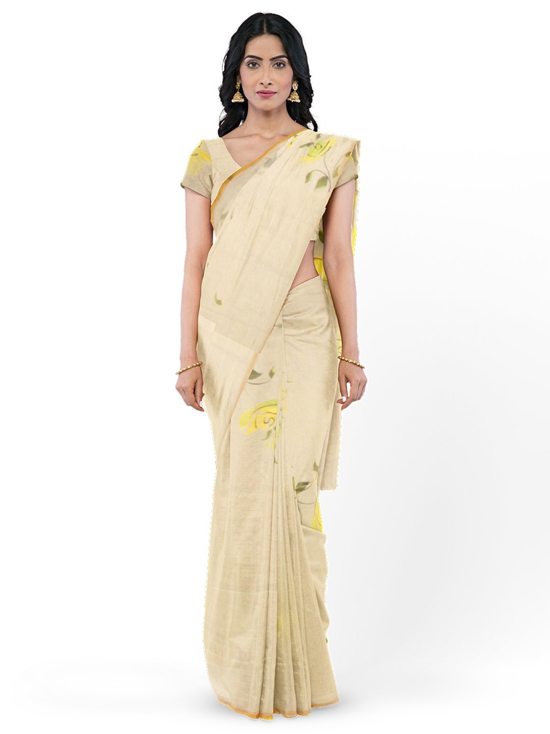 

Avishya Floral Zari Pure Cotton Saree, Cream