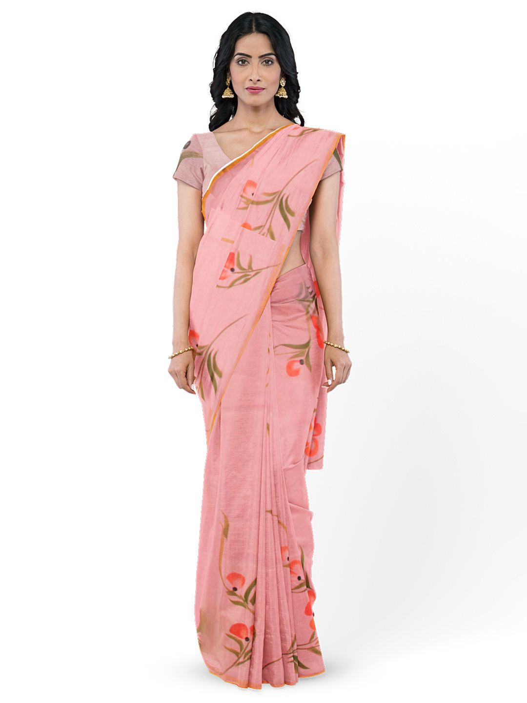 

Avishya Floral Zari Pure Cotton Saree, Peach