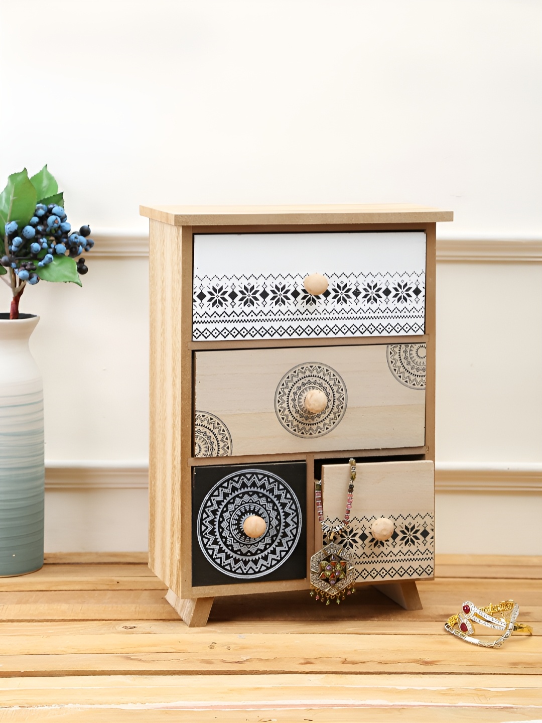 

TAYHAA Brown & White Printed Wooden Jewellery Organisers
