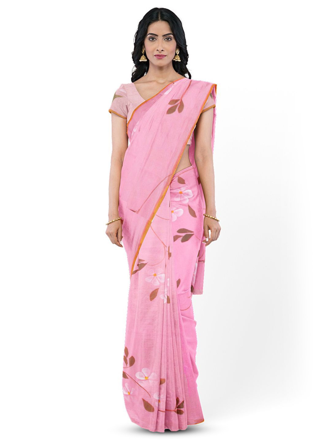 

Avishya Floral Zari Pure Cotton Saree, Pink