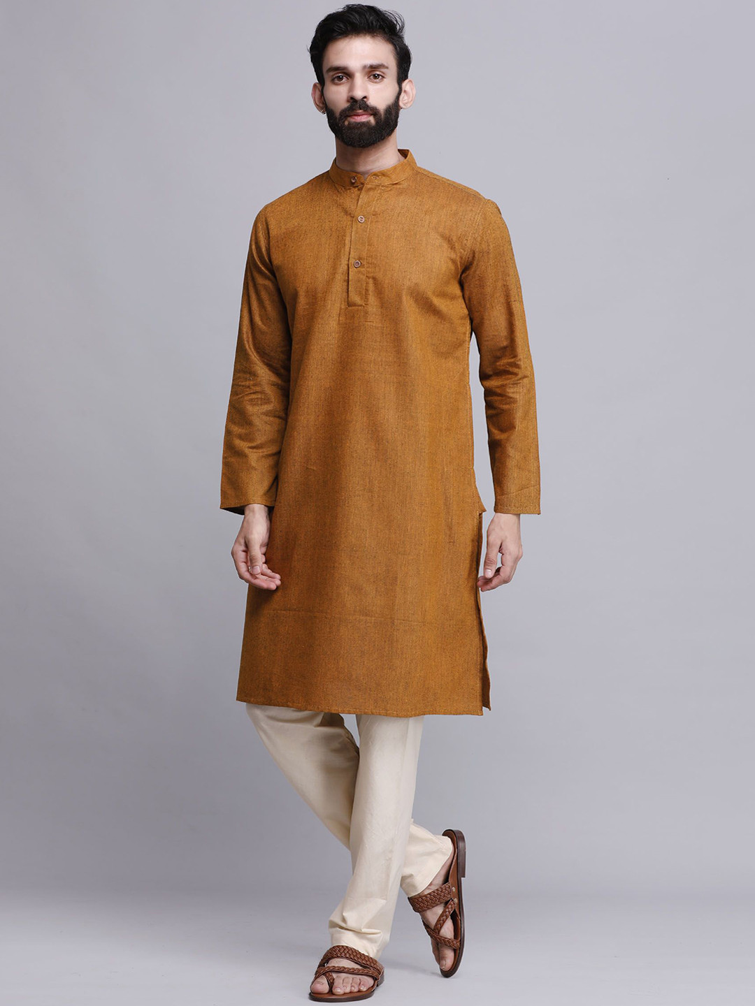 

TJORI Straight Pure Cotton Kurta with Pyjama, Brown