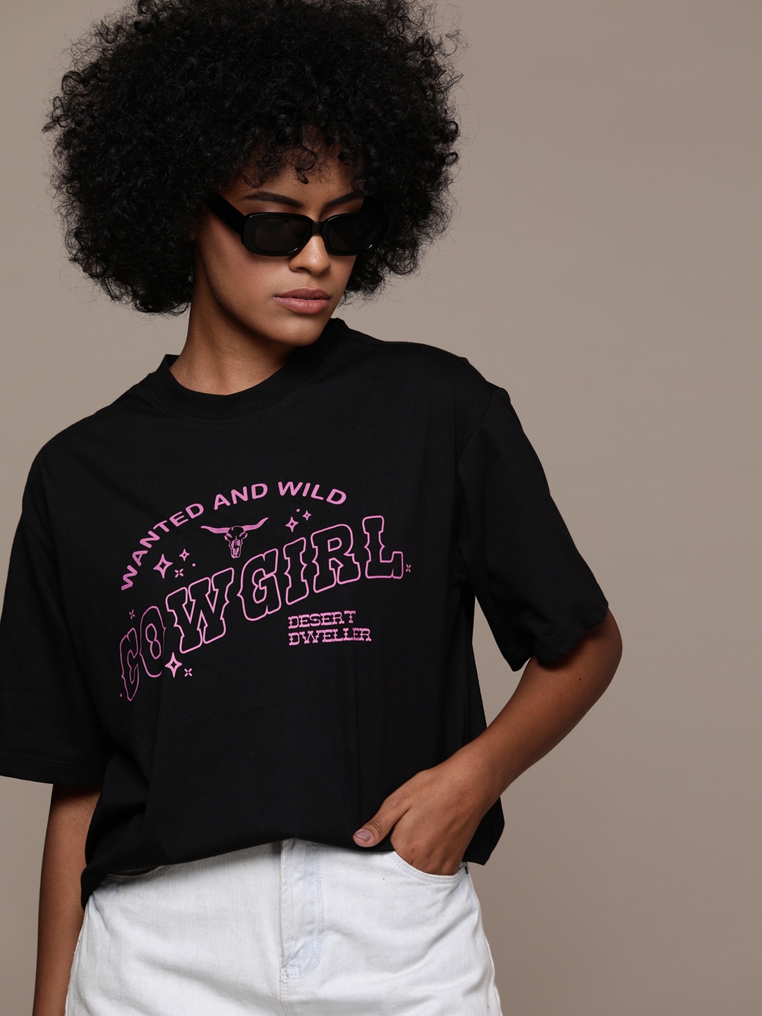 

The Roadster Lifestyle Co. Women Typography Printed Oversized T-shirt, Black