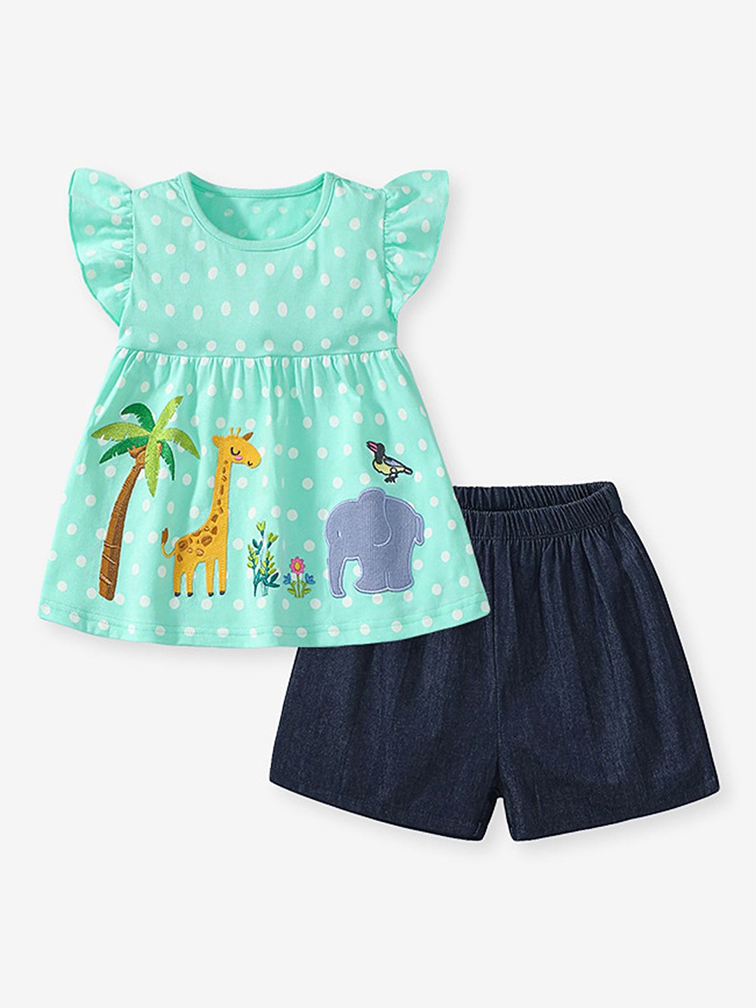 

LULU & SKY Girls Printed Pure Cotton Top with Shorts Clothing Set, Sea green