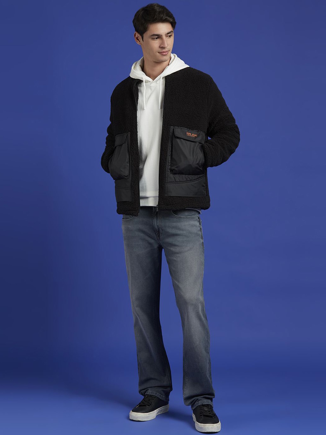 

Pepe Jeans Men Mock Collar Solid Casual Bomber Jacket, Black