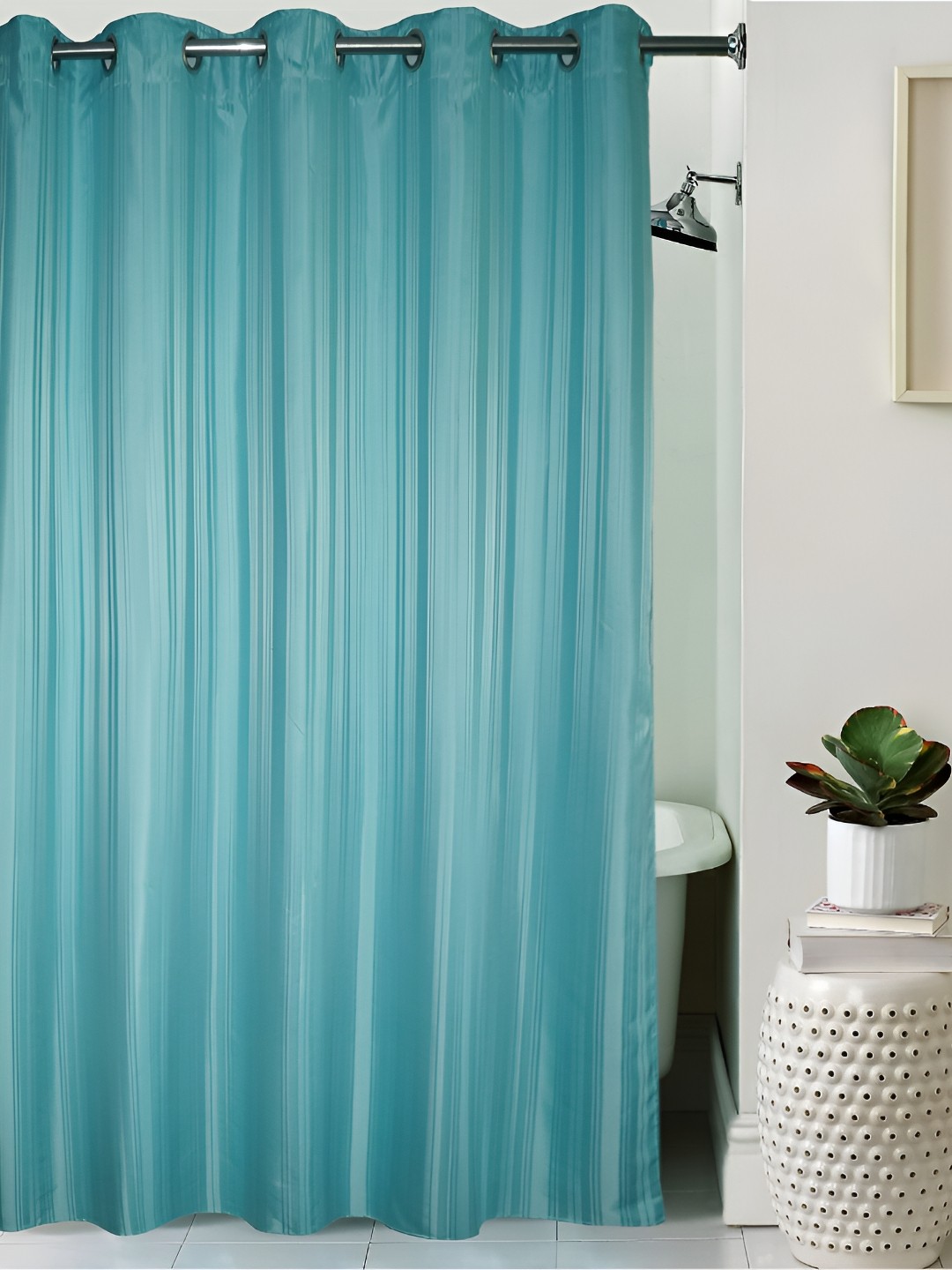 

Lushomes Green Striped Water Proof Shower Curtain