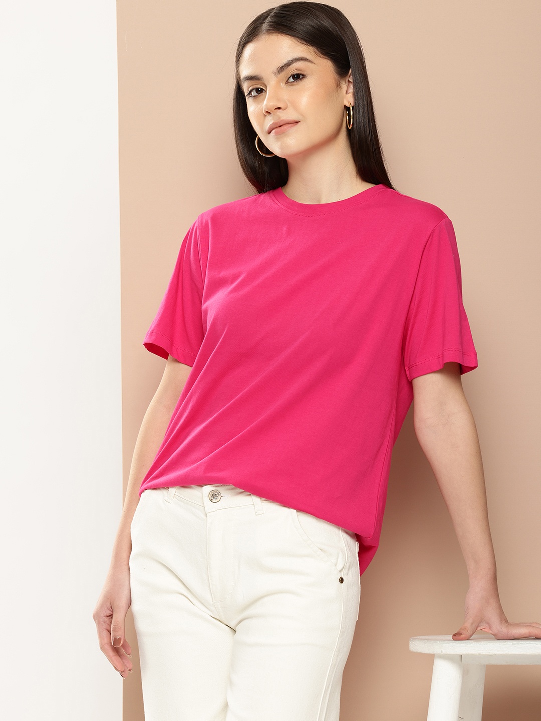 

her by invictus Pure Cotton Casual T-shirt, Fuchsia