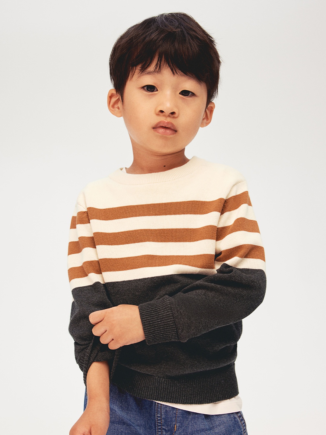 

H&M Boys Striped Cotton Jumper, Black