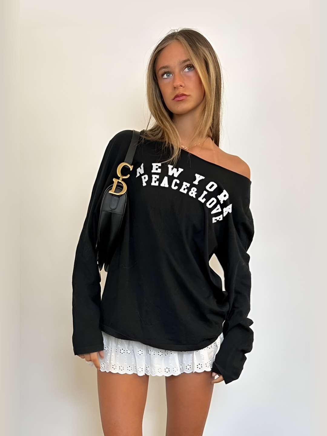 

LULU & SKY Women Extended Sleeves Applique T-shirt, Black