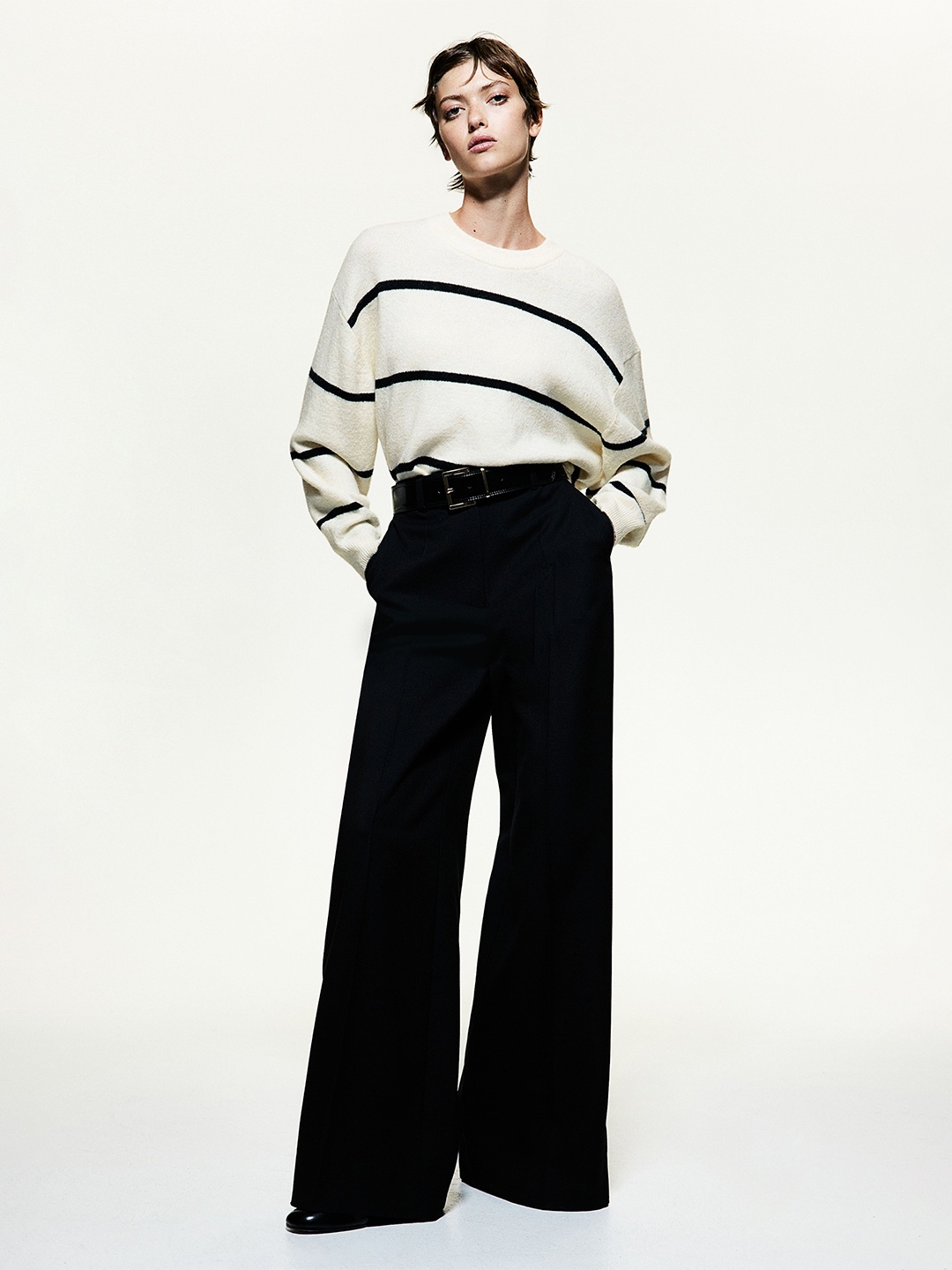 

H&M Women Striped Knitted Jumper, Beige