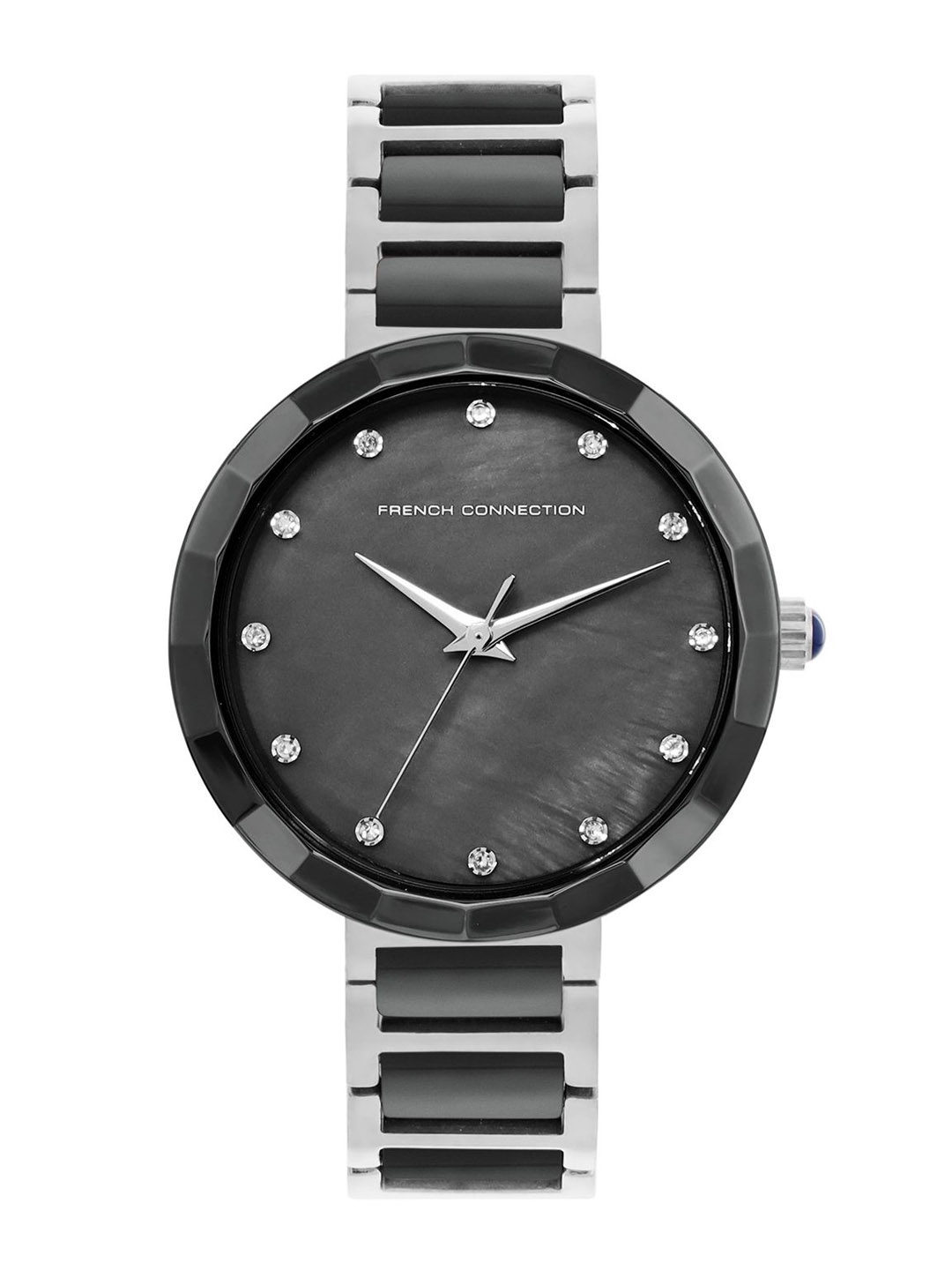 

French Connection Women Embellished Dial & Stainless Steel Bracelet Style Straps Analogue Watch FCH4BM, Black